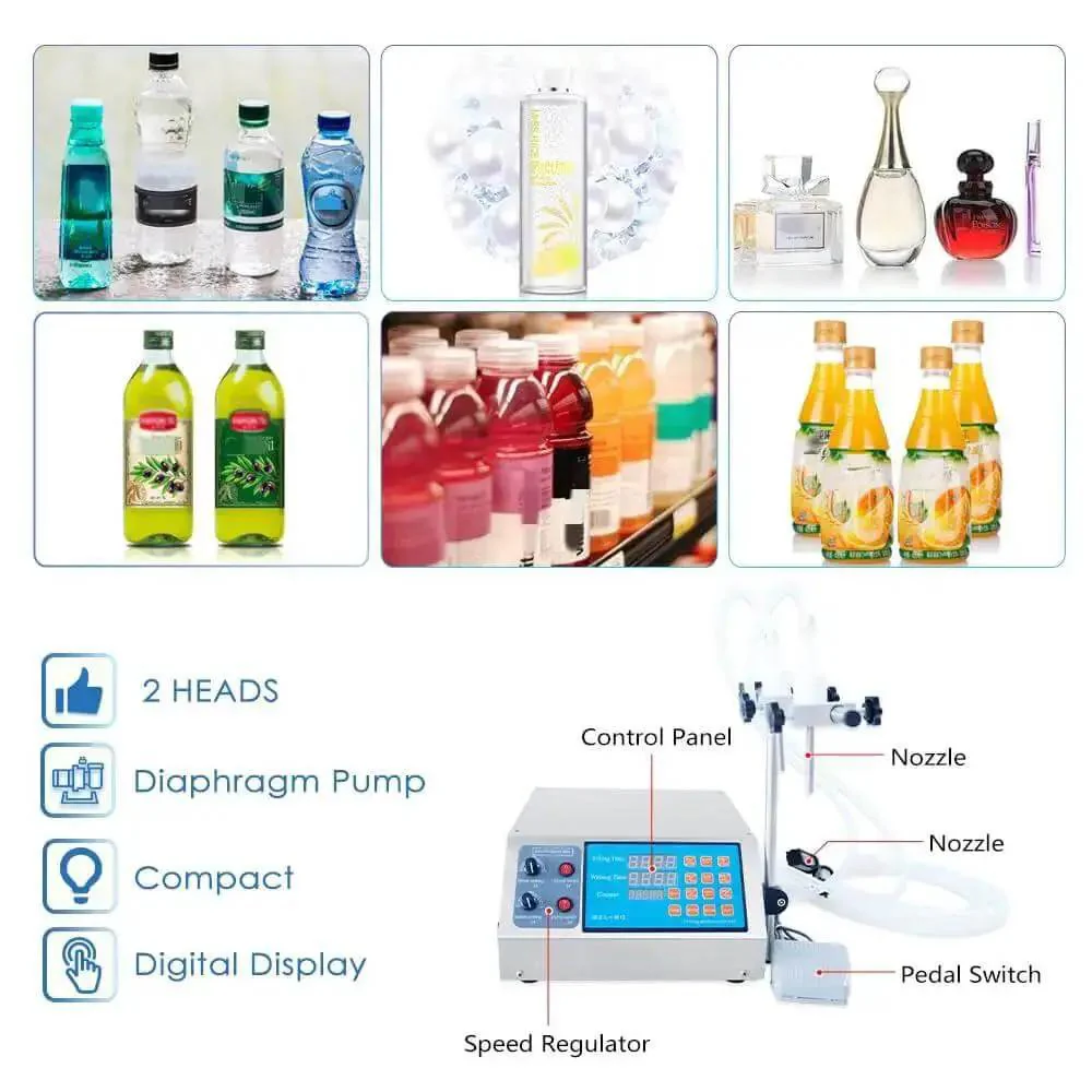 Double Head Digital Liquid Filler With Twin Nozzles Pro Grade 3-4000ml Per Head Automatic Counting Self Priming Leakage Proof Ideal For Drinks Water Juice Perfume And Essential Oils - Image 6