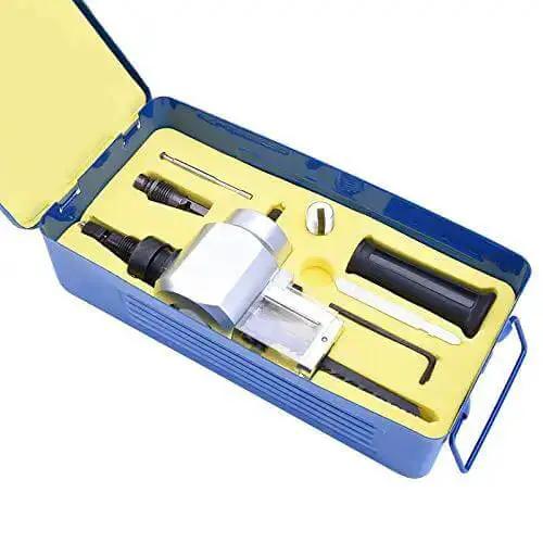Double Head Metal Cutting Nibbler Saw With Case Sheet Metal Cutting Tool For Iron And Stainless Steel Cuts 1.6mm Iron 1.2mm Stainless Wood Plastic And Plywood Up To 20mm Fits 10mm Drills Great For DIY Projects