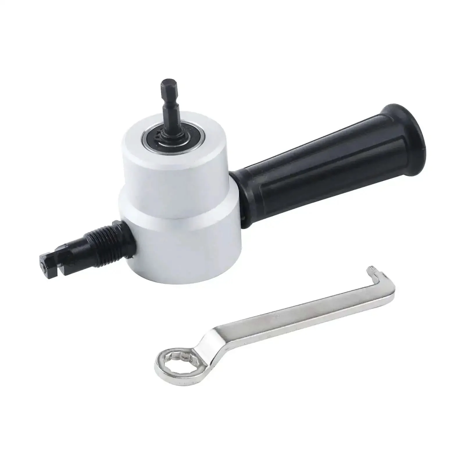 Double Head Metal Sheet Nibbler Cutter For Drill Attachments And Hole Saw Bits, DIY Friendly Paperboard Package Included, Cuts Brass Aluminum Stainless Steel, 7.4mm Cutting Diameter, 27mm Shank, Wrench Included