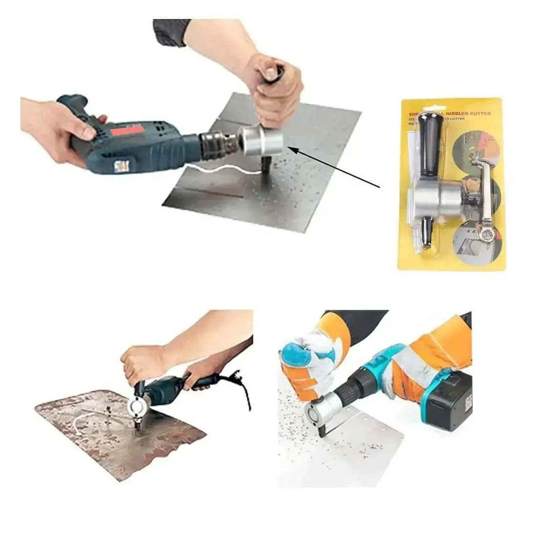 Double Head Metal Sheet Nibbler Cutter For Drill Attachments And Hole Saw Bits, DIY Friendly Paperboard Package Included, Cuts Brass Aluminum Stainless Steel, 7.4mm Cutting Diameter, 27mm Shank, Wrench Included - Image 5