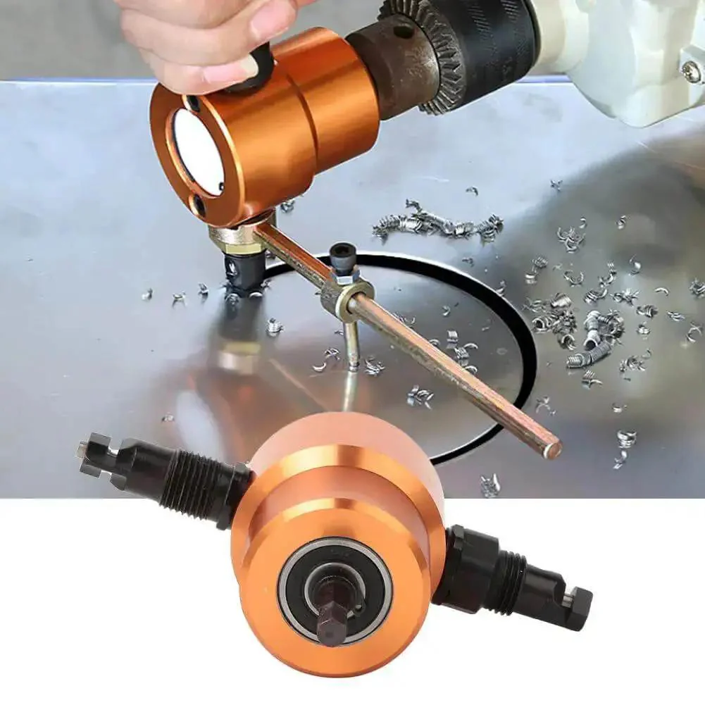 Double Head Nibbler Drill Attachment With 360 Degree Cutting Head For Sheet Metal, A Versatile Cutter That Lets You Cut Straight Lines, Curves, And Circles, Ideal For Car And Home Maintenance Projects - Image 9