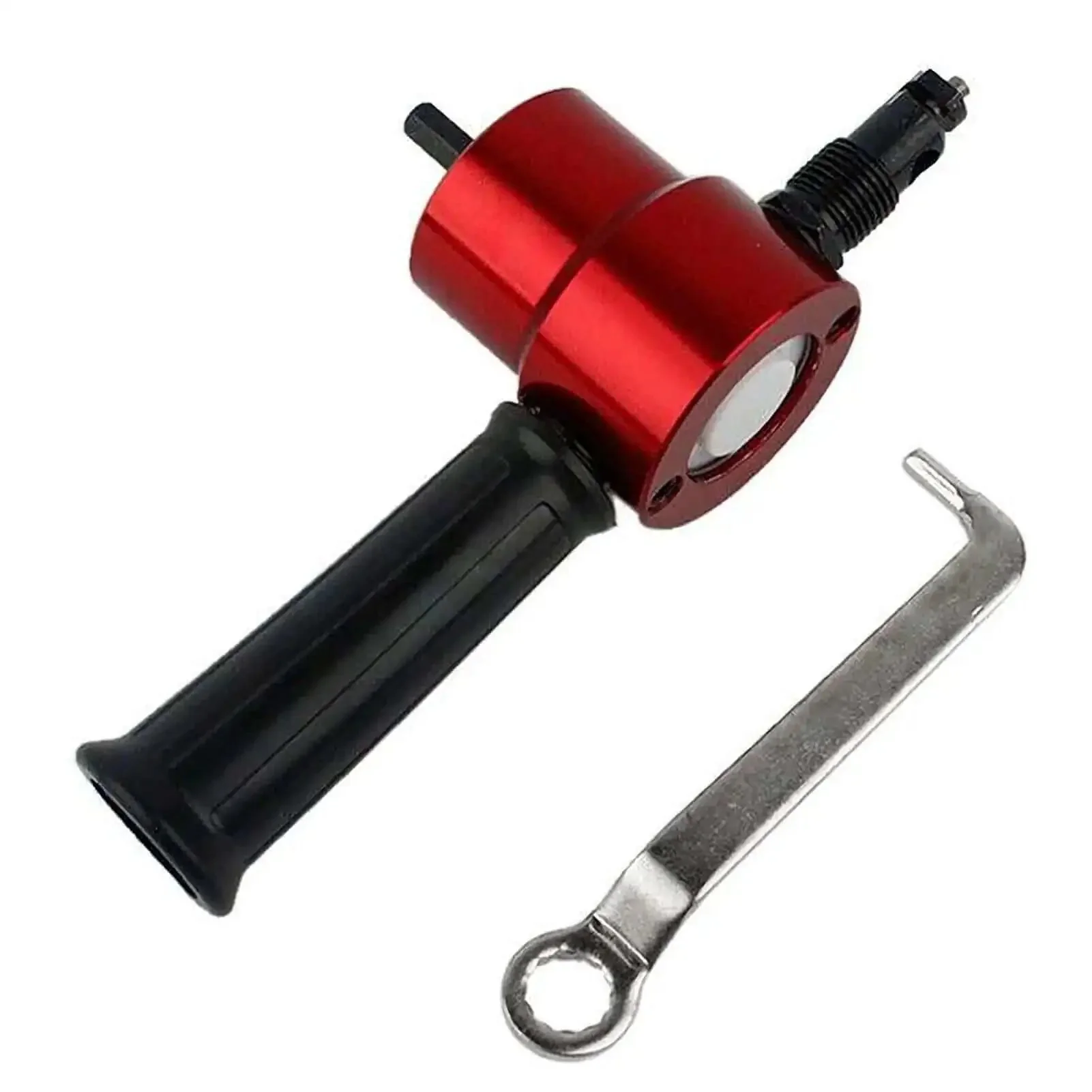 Double Head Sheet Metal Cutter Drill Attachment With 360 Degree Rotating Heavy Duty Nibbler For Straight Line Curve And Circle Cutting Kit Red Works With 8mm Electric Or Pneumatic Drill 1500 To 3000 RPM Minimum Cutting Radius 12mm