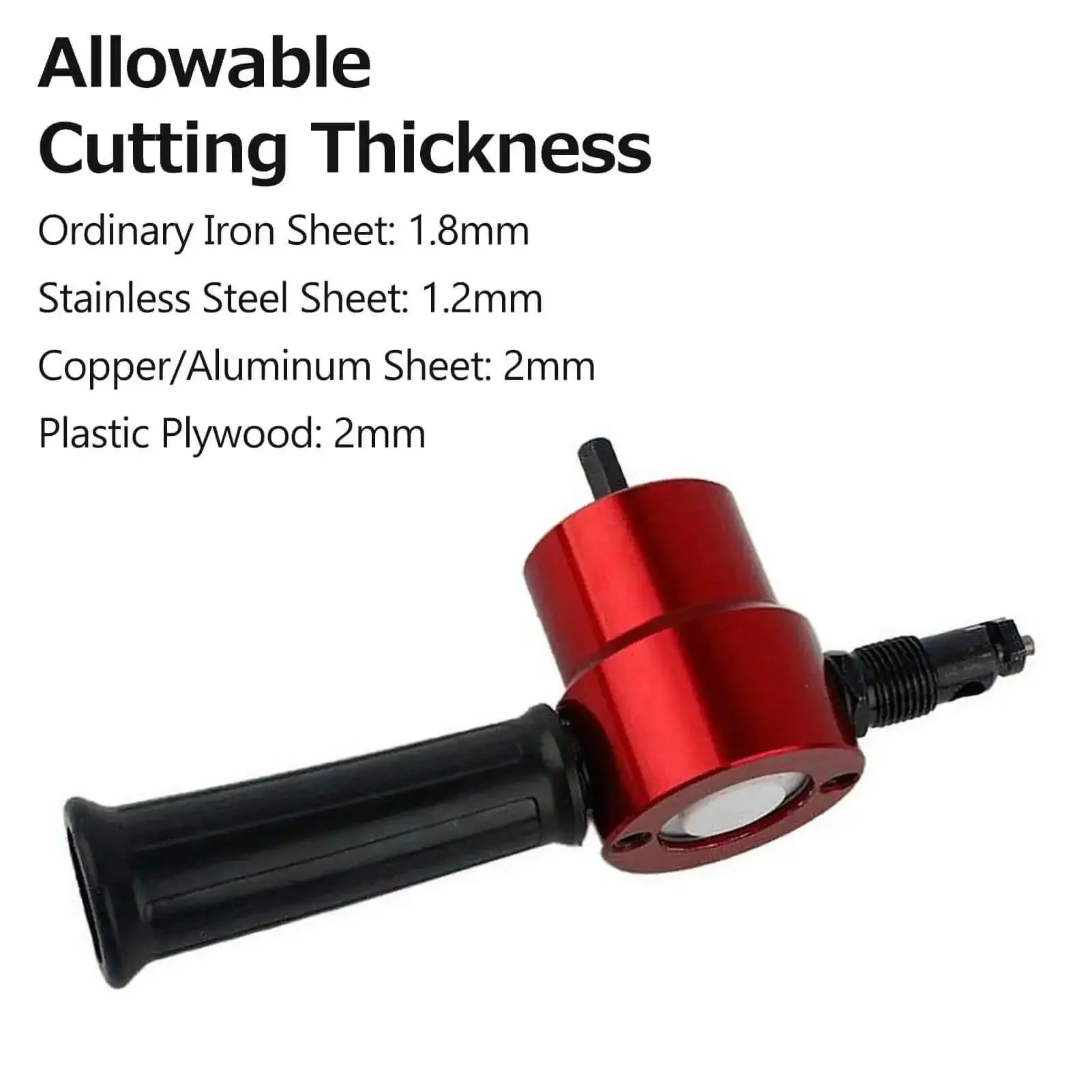 Double Head Sheet Metal Cutter Drill Attachment With 360 Degree Rotating Heavy Duty Nibbler For Straight Line Curve And Circle Cutting Kit Red Works With 8mm Electric Or Pneumatic Drill 1500 To 3000 RPM Minimum Cutting Radius 12mm - Image 2