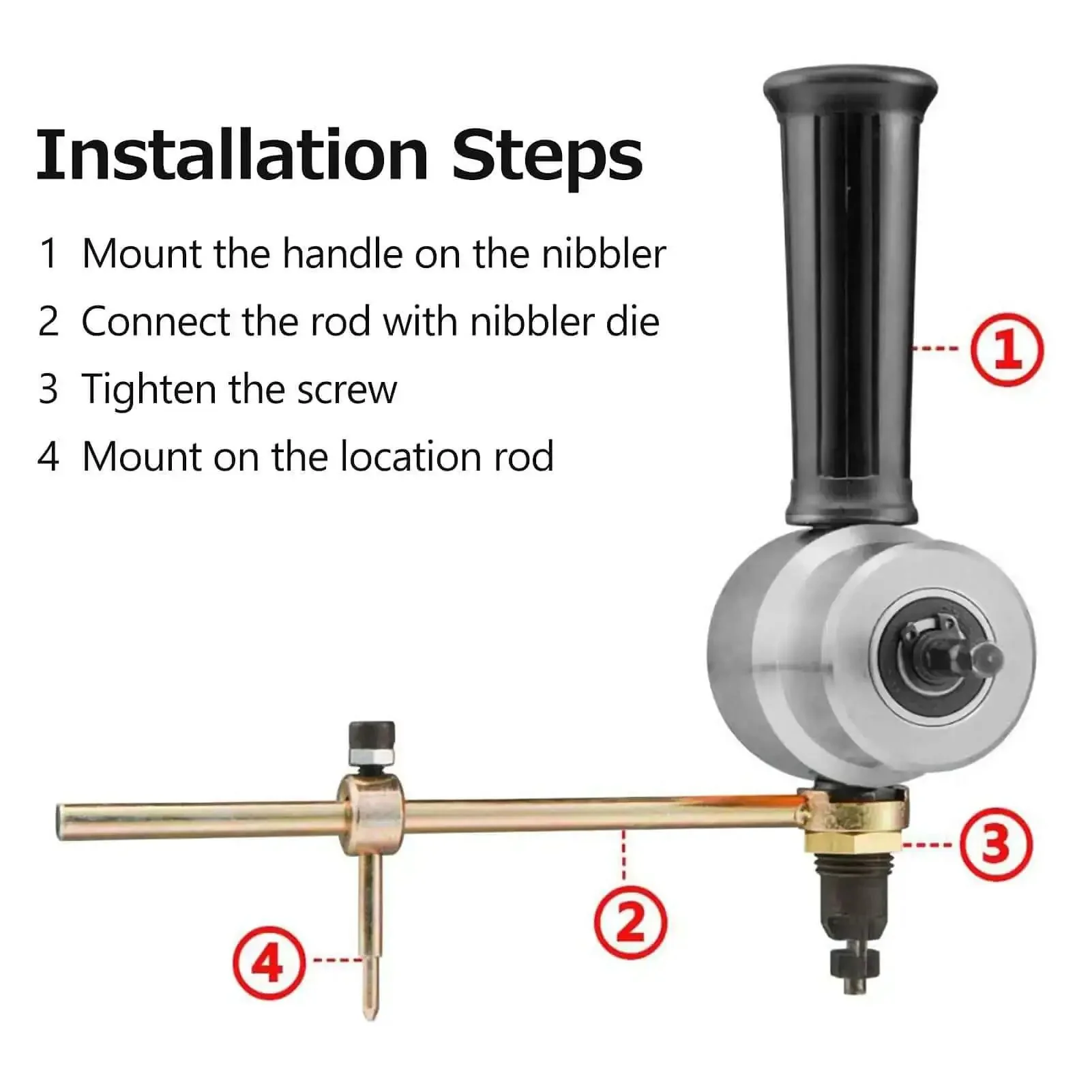 Double Head Sheet Metal Cutter Drill Attachment With 360 Degree Rotating Heavy Duty Nibbler For Straight Line Curve And Circle Cutting Kit Red Works With 8mm Electric Or Pneumatic Drill 1500 To 3000 RPM Minimum Cutting Radius 12mm - Image 7