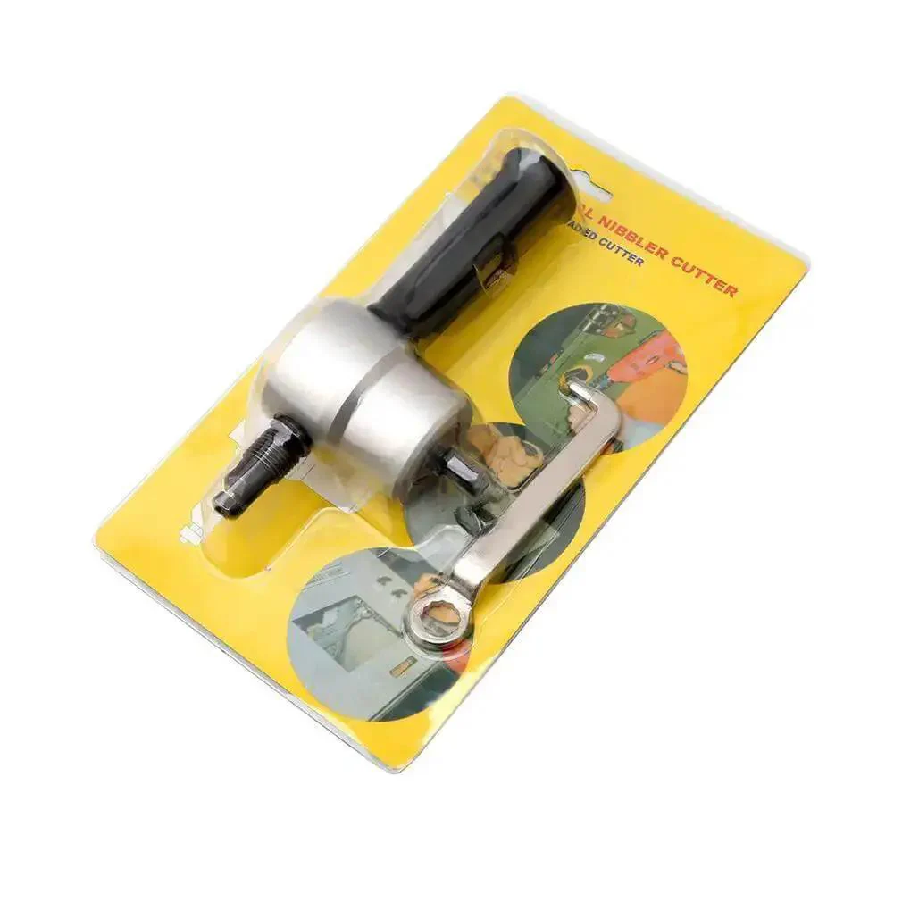 Double Head Sheet Metal Nibbler Saw Cutter For Electric Drill Attachment With Wrench And Extra Nibbler Parts For Steel Aluminum Iron Plastics Or More, 360 Degree Adjustable Head, Ergonomic Grip, Lightweight And Handy For DIYers