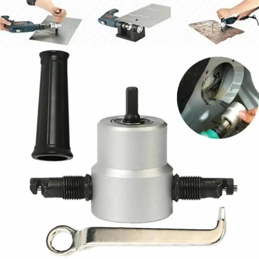 Double Head Sheet Metal Nibbler Saw Cutter Power Drill Attachment For Straight And Curve Cuts, Ergonomic Handle, 360 Degree Adjustable, Compact And DIY Friendly, Easy To Use, Labor Saving Tool For Car Repair And Metal Sheet Projects - Image 4