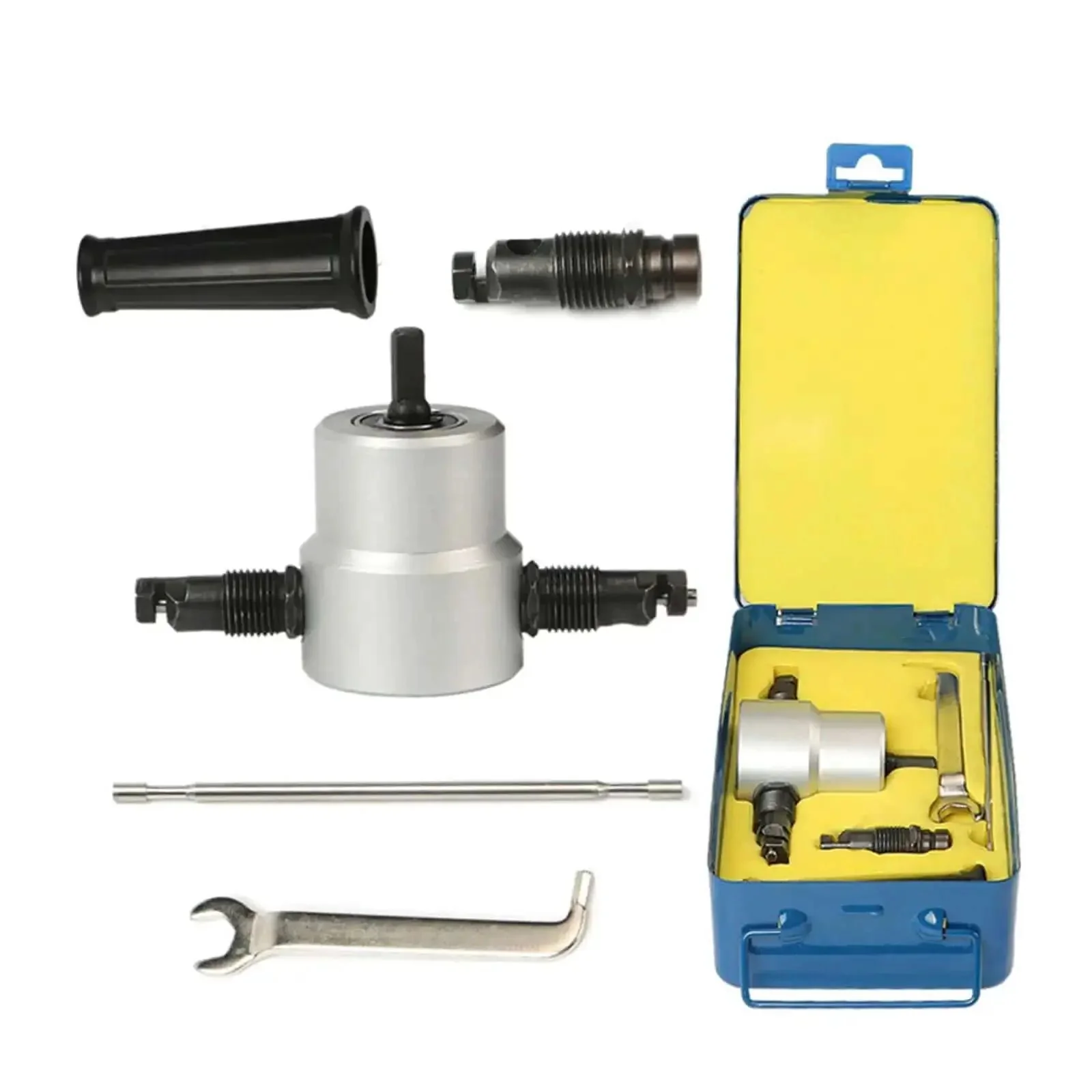 Double Head Sheet Nibbler Saw Cutter Drill Attachment For Metal Cutting 360 Degree Rotating Tool With Two Adjustable Heads Beastly Efficient For Iron Under 1.8mm Stainless Steel Under 1.2mm Copper Aluminum Under 2.0mm And Plastic Plywood