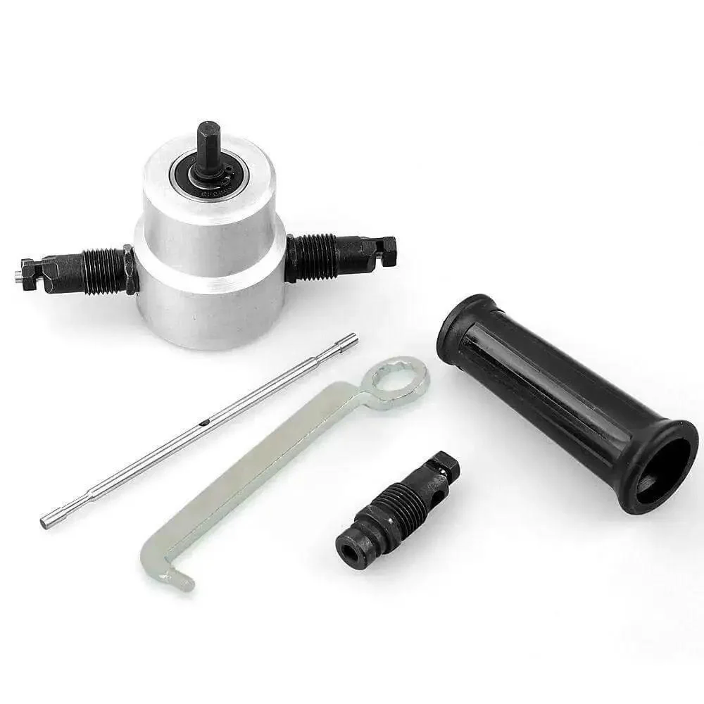 Double Headed Metal Nibbler Cutter For Drill With 360 Degree Adjustable Heads Handy Sheet Metal Cutter Attachment Fits Any Electric Drill Ideal Alternative To Air Or Electric Power Nibblers