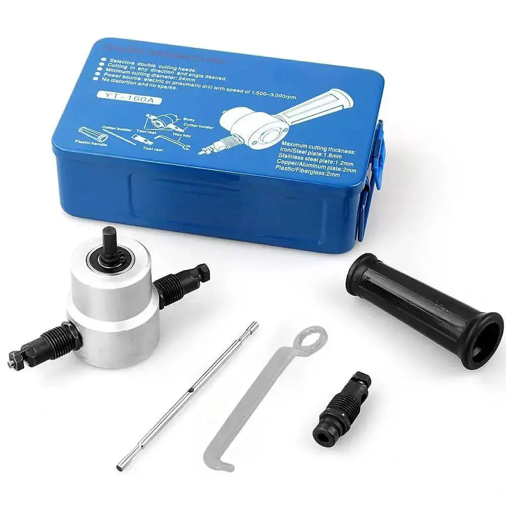 Double Headed Metal Nibbler Cutter For Drill With 360 Degree Adjustable Heads Handy Sheet Metal Cutter Attachment Fits Any Electric Drill Ideal Alternative To Air Or Electric Power Nibblers - Image 2