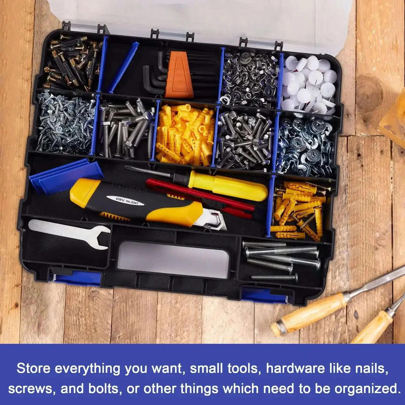 Double Side 34 Compartment Small Parts Organizer Box With Removable Dividers For Screws Nuts Bolts Nails Hardware Tools And Craft Supplies Heavy Duty Storage Case Ideal For Home Garage Workshop Two Pack - Image 5