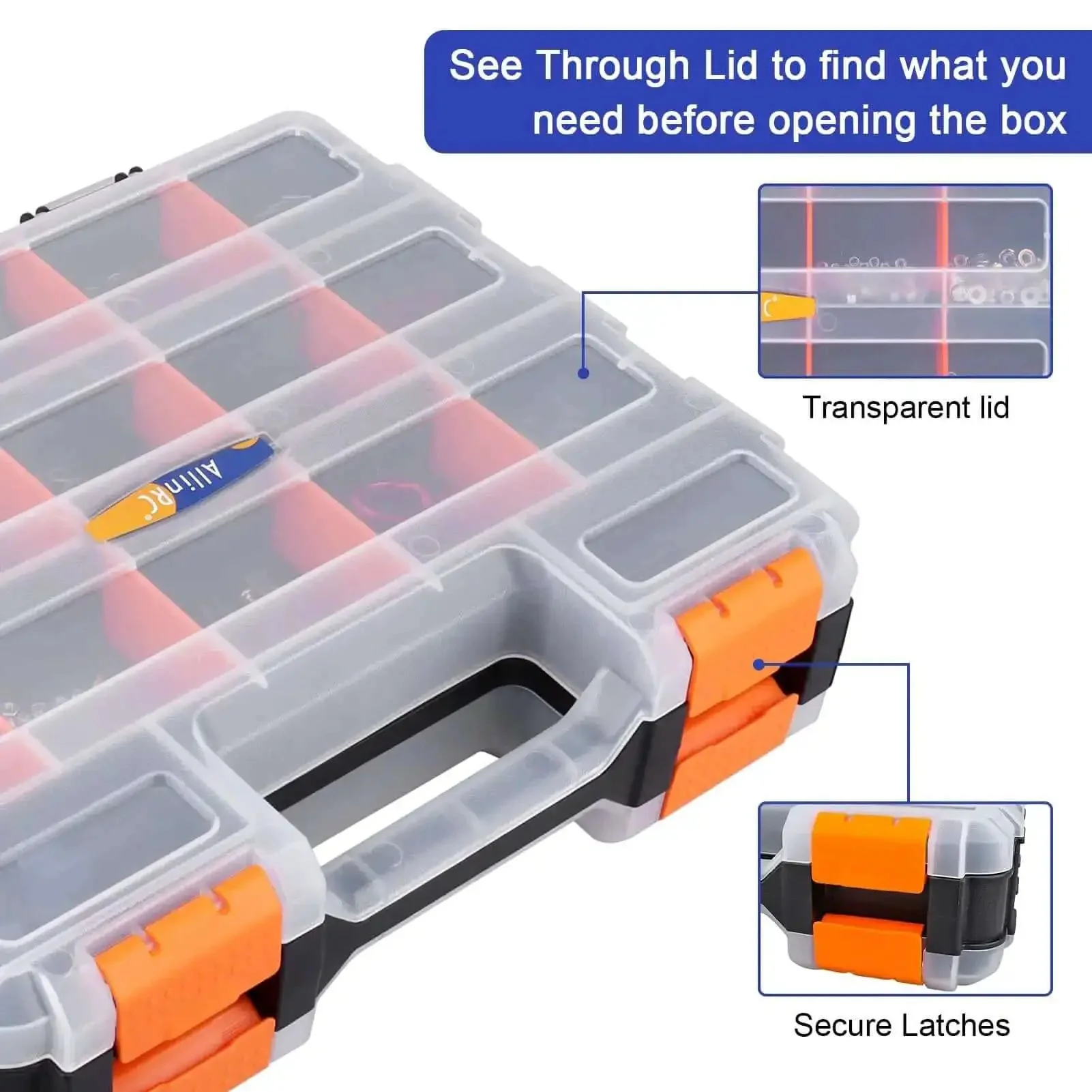 Double Sided Parts Organizer With Removable Dividers, 34 Compartment Storage Bins For Hardware, Screws, Nuts, Bolts, Washers, Nails, Fasteners And Small Tools, Grab-And-Go Garage Box For Quick Access - Image 4