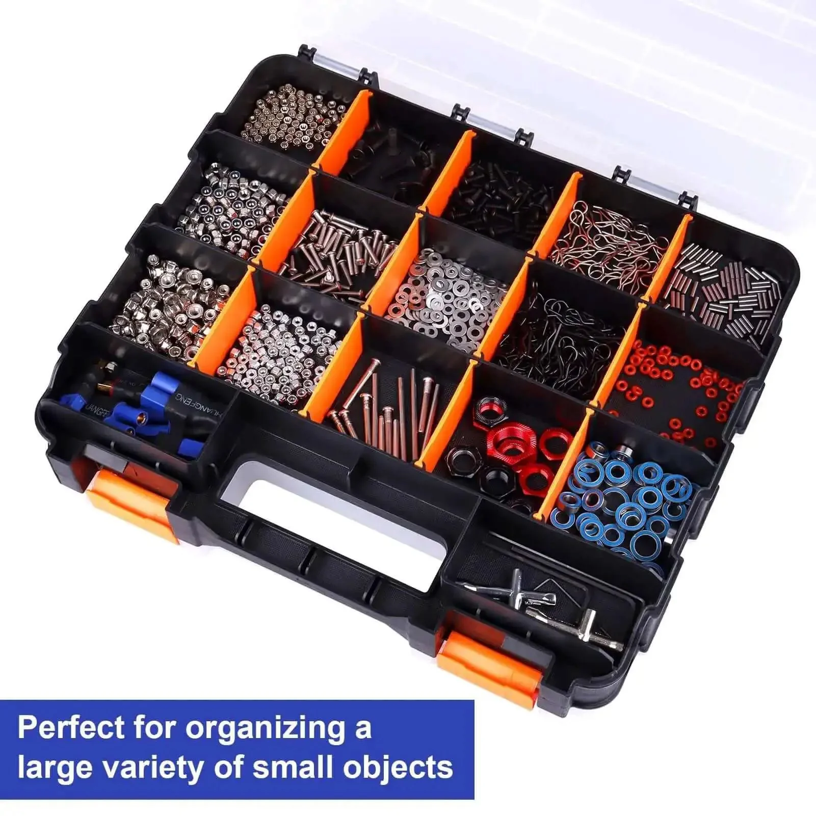 Double Sided Parts Organizer With Removable Dividers, 34 Compartment Storage Bins For Hardware, Screws, Nuts, Bolts, Washers, Nails, Fasteners And Small Tools, Grab-And-Go Garage Box For Quick Access - Image 5