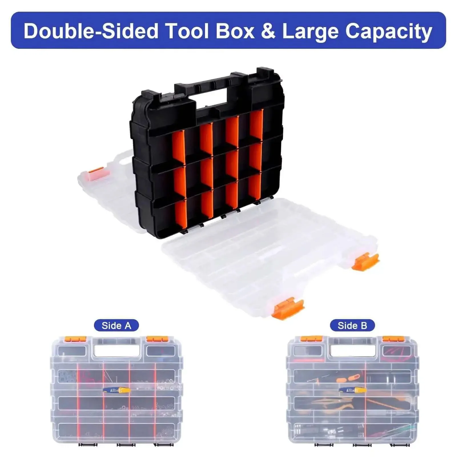 Double Sided Parts Organizer With Removable Dividers, 34 Compartment Storage Bins For Hardware, Screws, Nuts, Bolts, Washers, Nails, Fasteners And Small Tools, Grab-And-Go Garage Box For Quick Access - Image 7