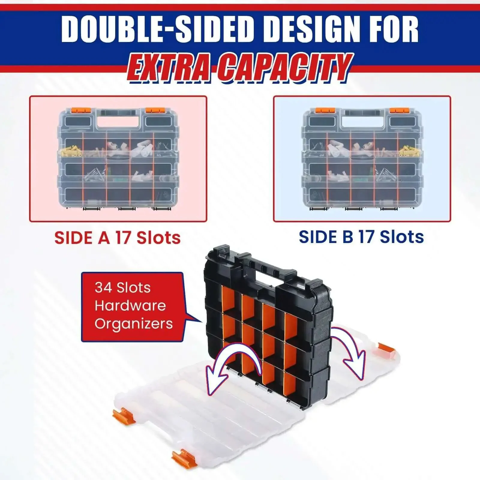 Double Sided Small Parts Organizer Box With 34 Compartments And Removable Dividers For Screws Nuts Bolts Nails Hardware Tools Crafts Tackle 1 Pack Pro Grade Heavy Duty - Image 4