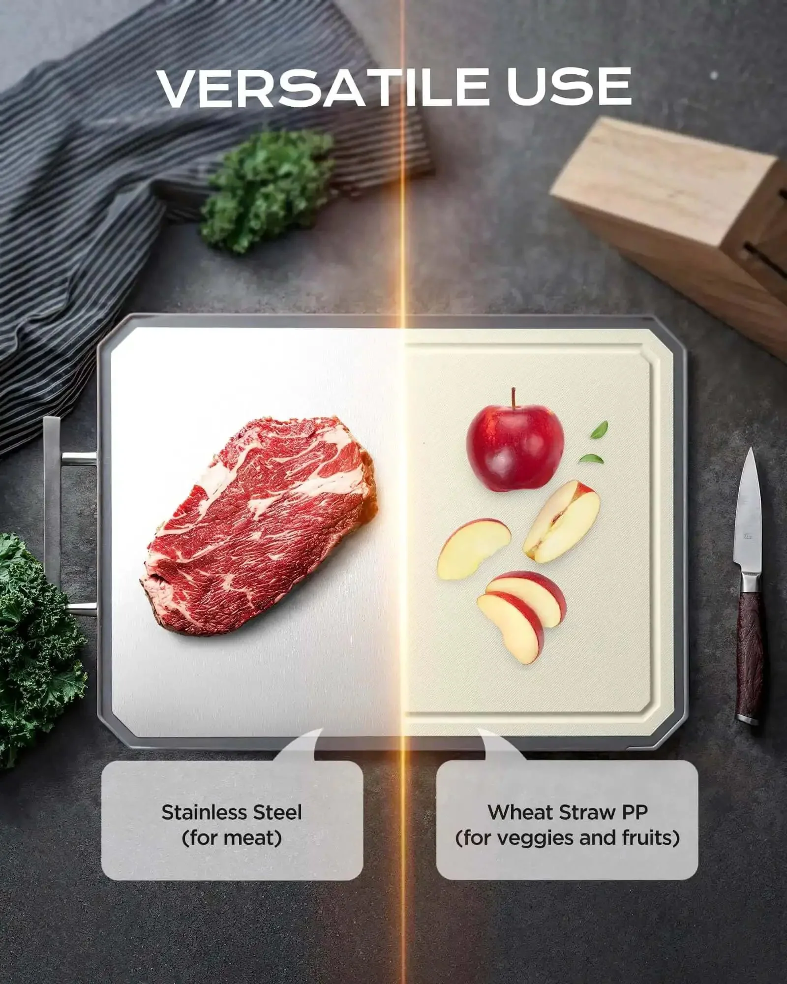 Double Sided Stainless Steel Meat Cutting Board And Wheat Straw Veggie Board Large 16 By 11 Inch Kitchen Workhorse For Chopping Sessions Non Toxic And Dishwasher Safe Easy To Clean Heavy Duty Kitchen Must Have - Image 6
