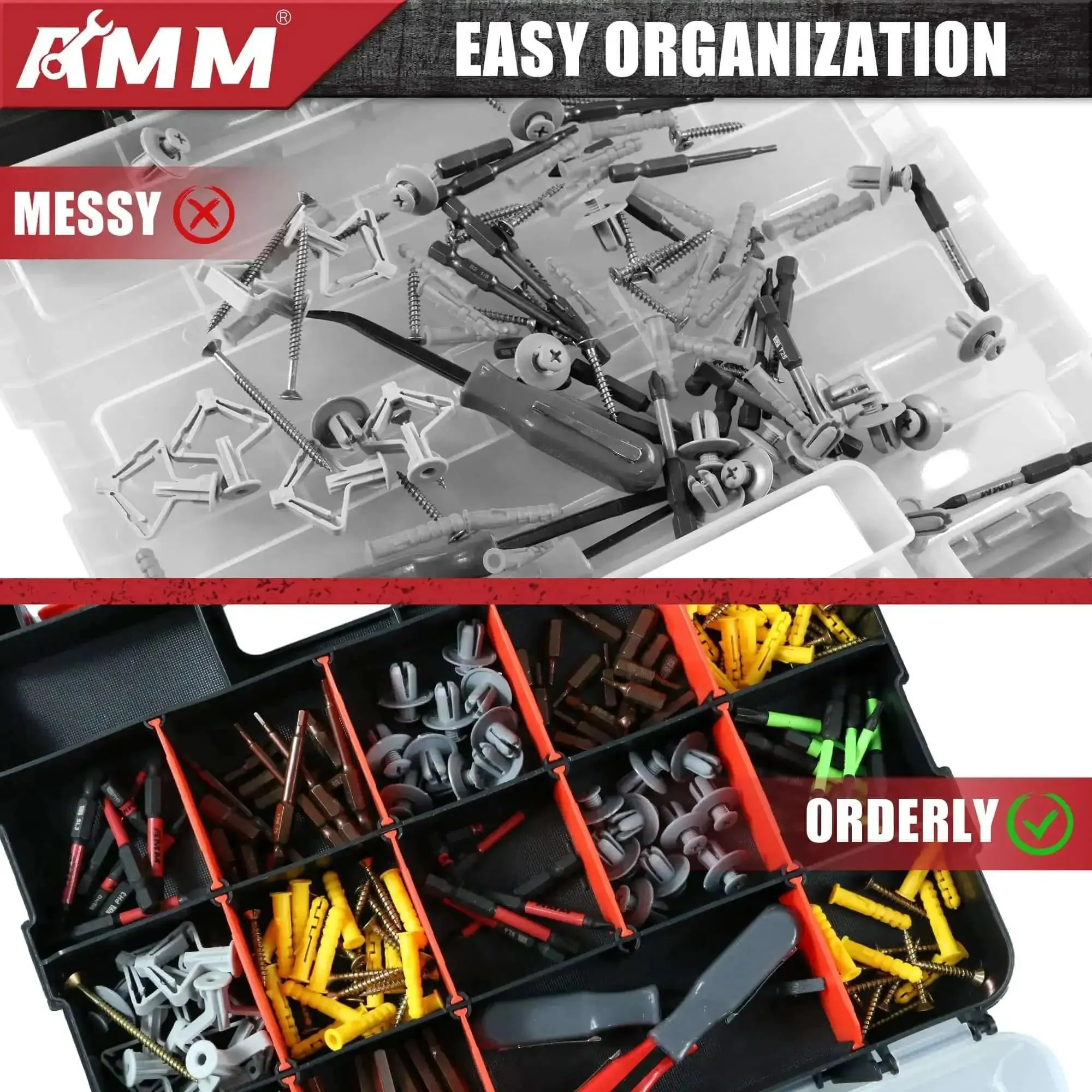 Double Sided Tool Box Organizer With 34 Compartments And 24 Removable Dividers Red Tackle Box For Screws Nuts Nails Bolts Small Parts Hardware Storage For DIY Projects 2 Piece Set Super Handy And Ready To Tame Your Mess - Image 4