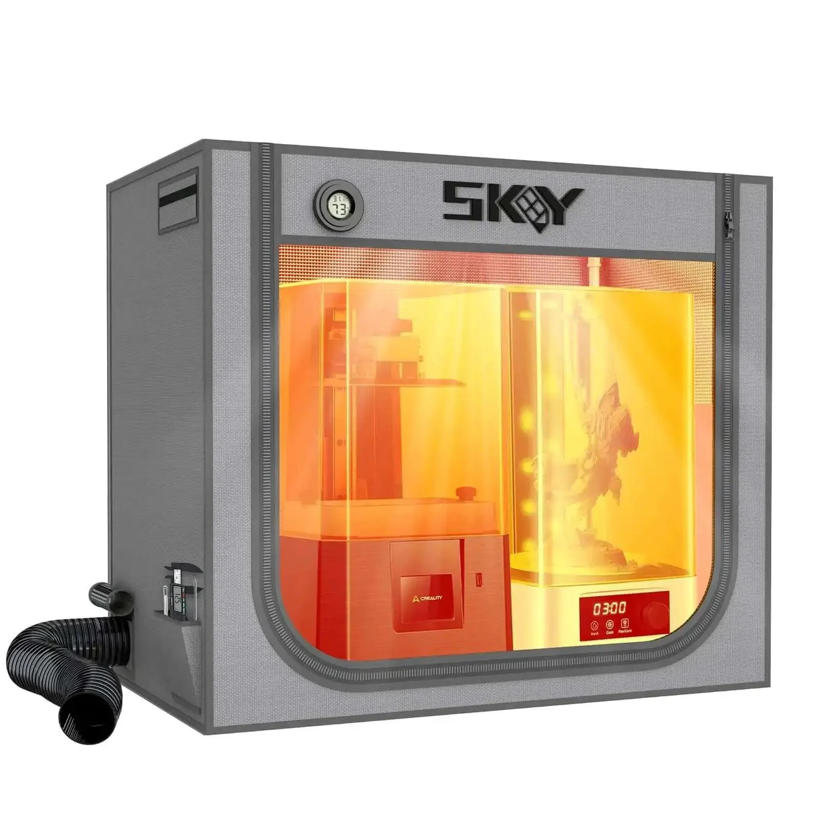 Double Space Resin 3D Enclosure With Ventilation Kit And LED Light For LCD Resin UV Printers Vented Tent Cover Iron Frame To Cut Odors And Noise Large 33 x 18.9 x 28.7 Inch Enclosure