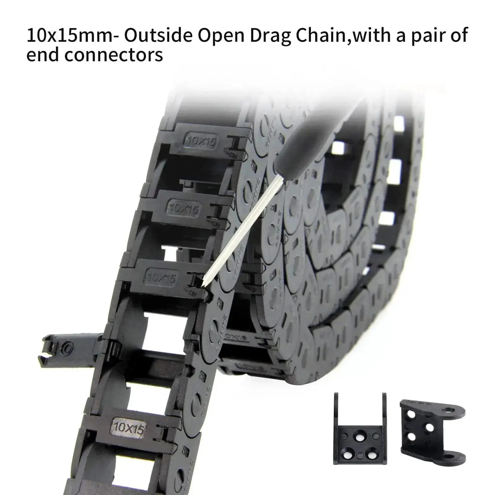 Drag Chain Cable Carrier 10x15mm Open Type For 3D Printer And CNC Router, 39.3 Inch Black Plastic Flat Chain With Extra 1 Pair End Connectors, A Must Have Wire Management For Ender, Prusa, MK3 MK4, DIY Projects - Image 8