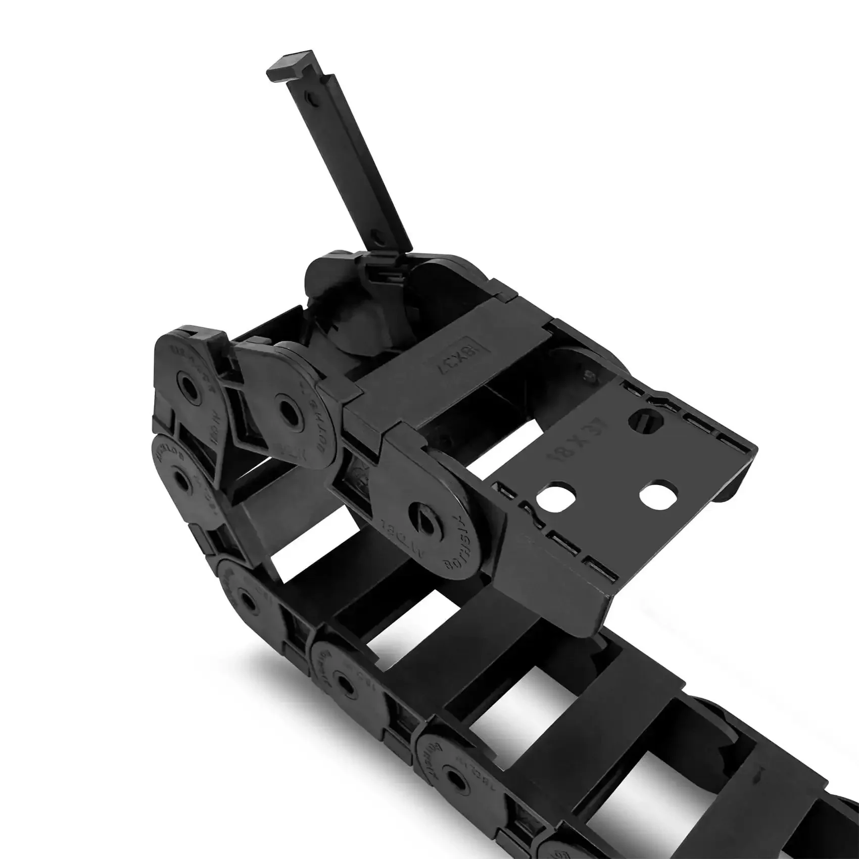 Drag Chain Cable Carrier 1M For 3D Printers And Industrial CNC Rigs, 18x37 mm Inner HxW, R38 Bridge Type, Black PA66 Nylon Wire Protection Chain With Outer Side Open, Easy Snap Segments For Flexible Durable Cable Management