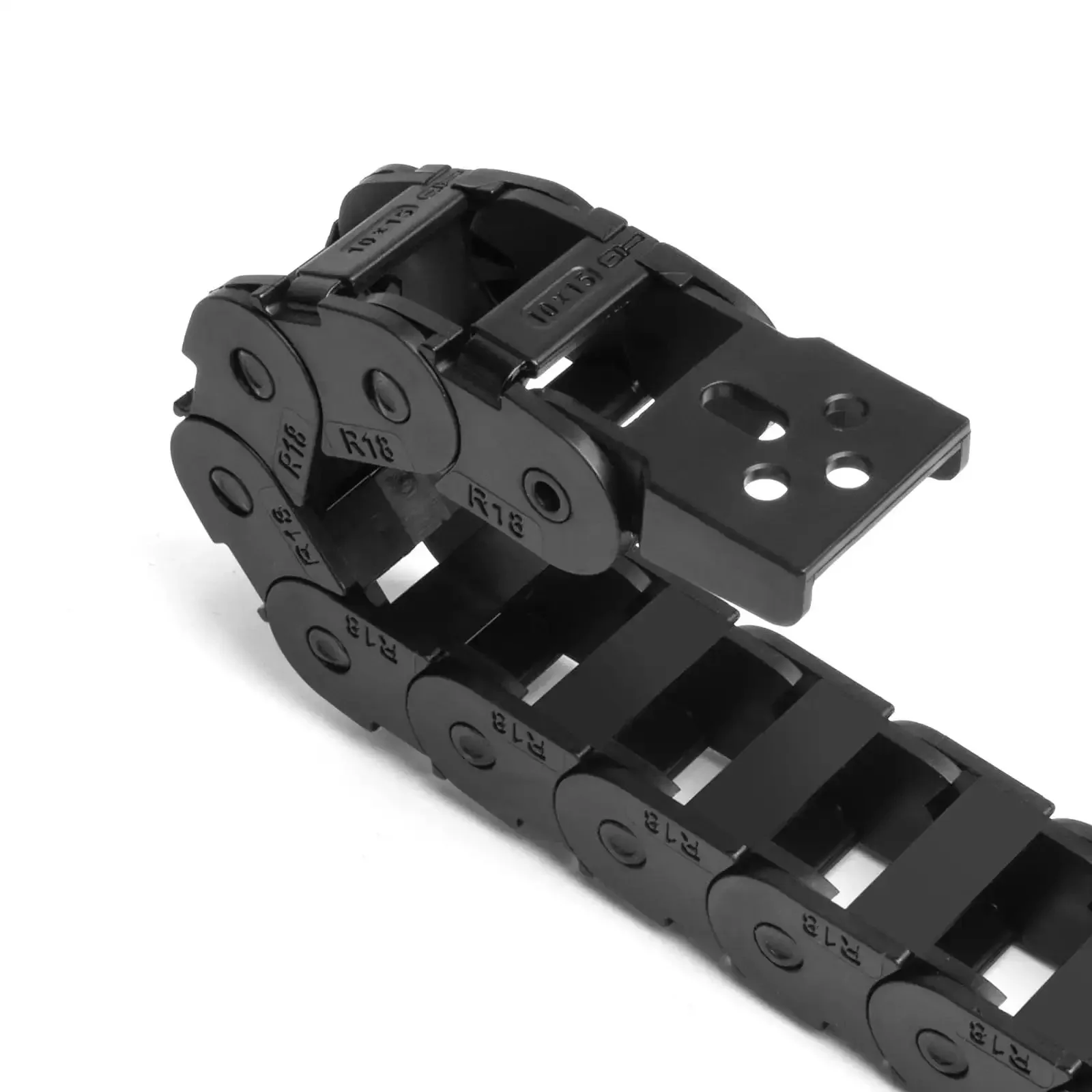 Drag Chain Cable Carrier For 3D Printer And CNC Router Mill, 39.3 Inch Length, 10 X 15mm Inner H X W, R18 Bridge Type, Openable Outer Side, Black PA66 Nylon Cable Guide For Your Rig