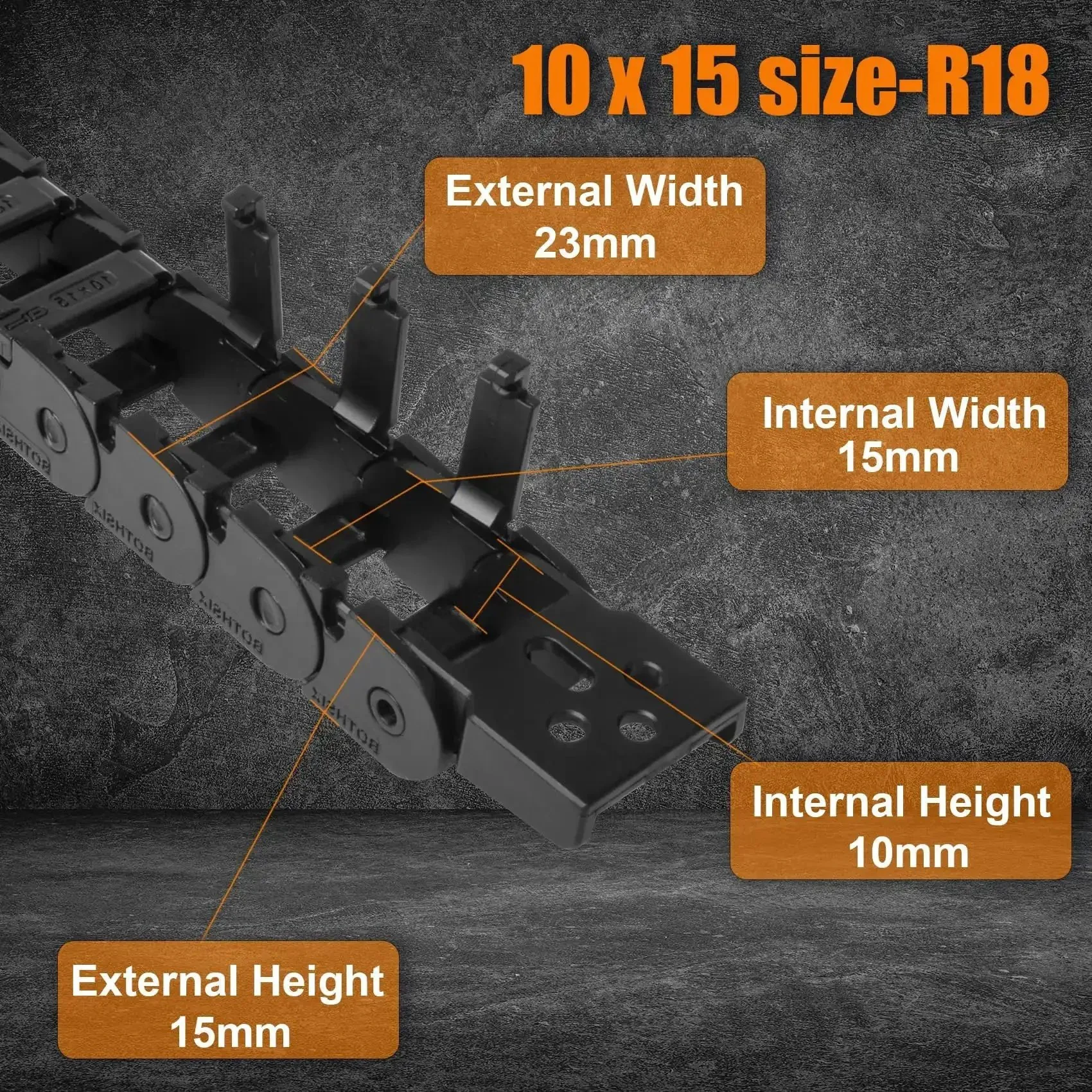 Drag Chain Cable Carrier For 3D Printer And CNC Router Mill, 39.3 Inch Length, 10 X 15mm Inner H X W, R18 Bridge Type, Openable Outer Side, Black PA66 Nylon Cable Guide For Your Rig - Image 7