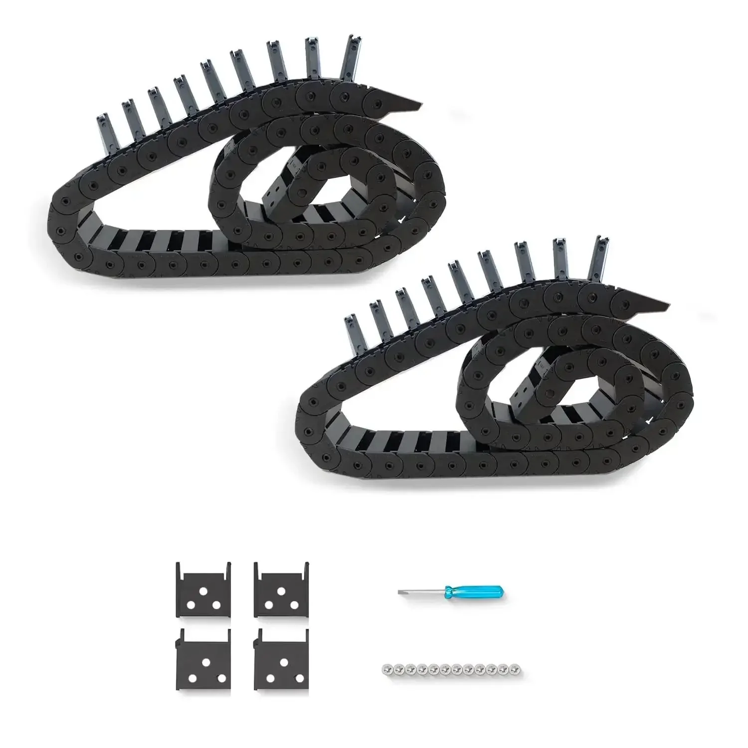 Drag Chain Cable Carrier Open Type 39.4 Inch R28 For CNC Router, Mill, And 3D Printer, 1 Meter Nylon PA66 Chain With 15x30mm Internal And 20x39.3mm External, Includes 2 End Connector Pairs, 1 Screwdriver, And 9 Screws