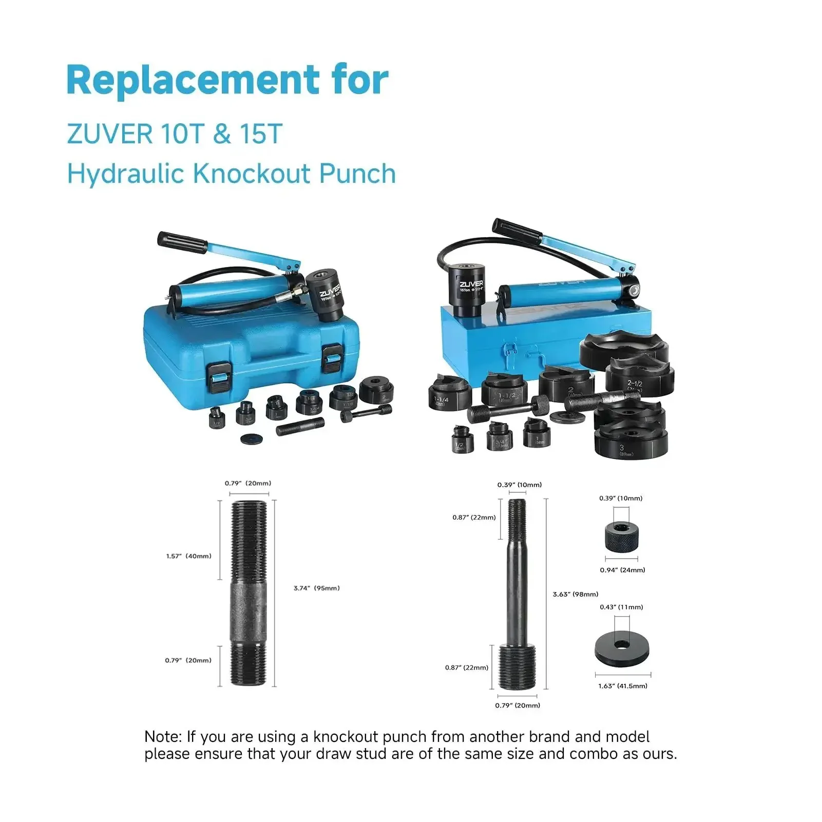 Draw Stud Kit 7/16-20UN And 3/4-16UN With Lock Cap And Gasket For Hydraulic Knockout Punch Sets Replacement For 10T And 15T And Works With Hydraulic Driver Conduit Punch And Dies - Image 2