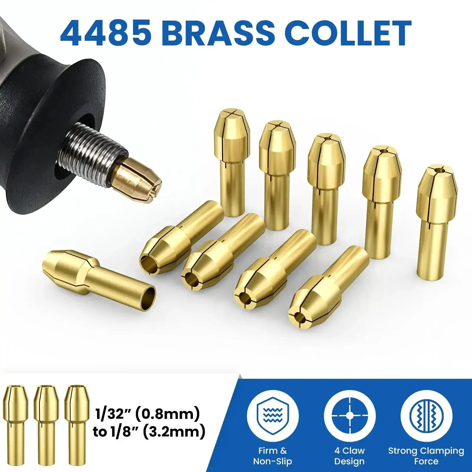 Dremel Compatible Pro Grade Drill Chuck Collet Set, 16 Piece Replacement Kit With Brass Collets And Keyless Chuck, Includes Durable Metal Nut For One Thirty Second To One Eighth Inch Shank Rotary Tool Accessories - Image 3