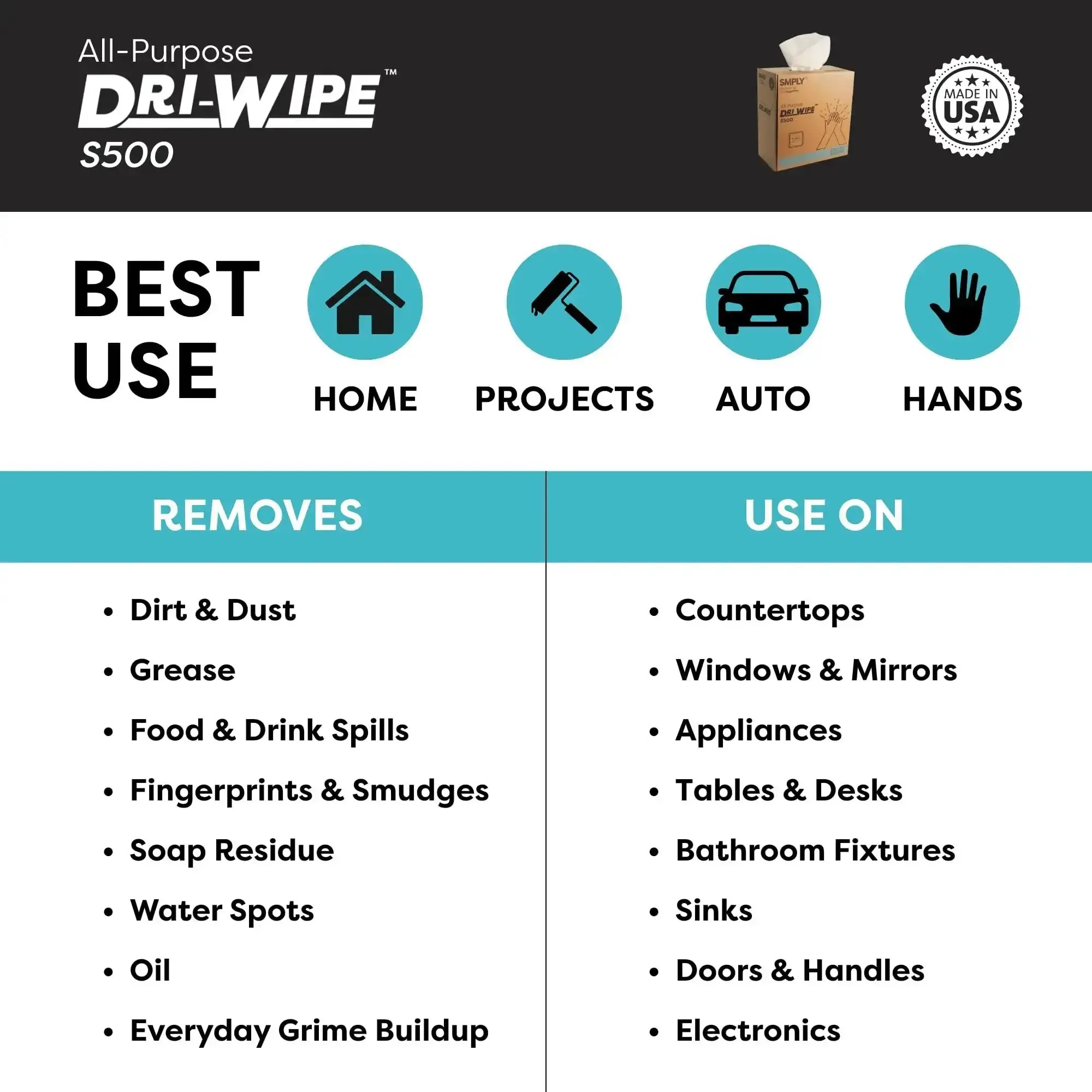 Dri-Wipe S500 All-Purpose Disposable Wipes, 176 Per Box, 10 Boxes, Center-Pull 8 By 12 Inch Sheets, Go-To Alternative To Paper Towels And Shop Towels, Great For Janitorial And Industrial Cleaning, Spray And Wipe Ready - Image 5