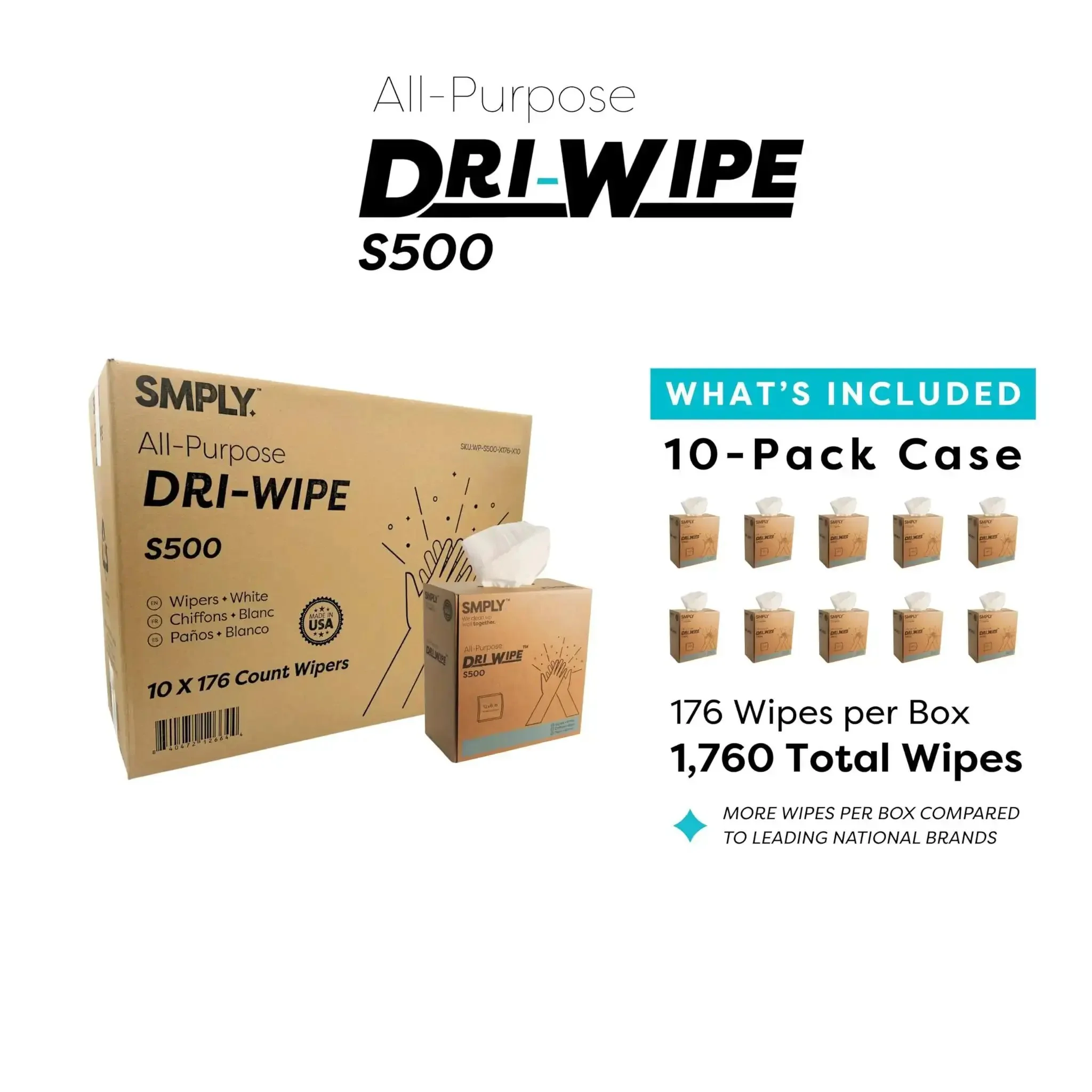 Dri-Wipe S500 All-Purpose Disposable Wipes, 176 Per Box, 10 Boxes, Center-Pull 8 By 12 Inch Sheets, Go-To Alternative To Paper Towels And Shop Towels, Great For Janitorial And Industrial Cleaning, Spray And Wipe Ready - Image 8
