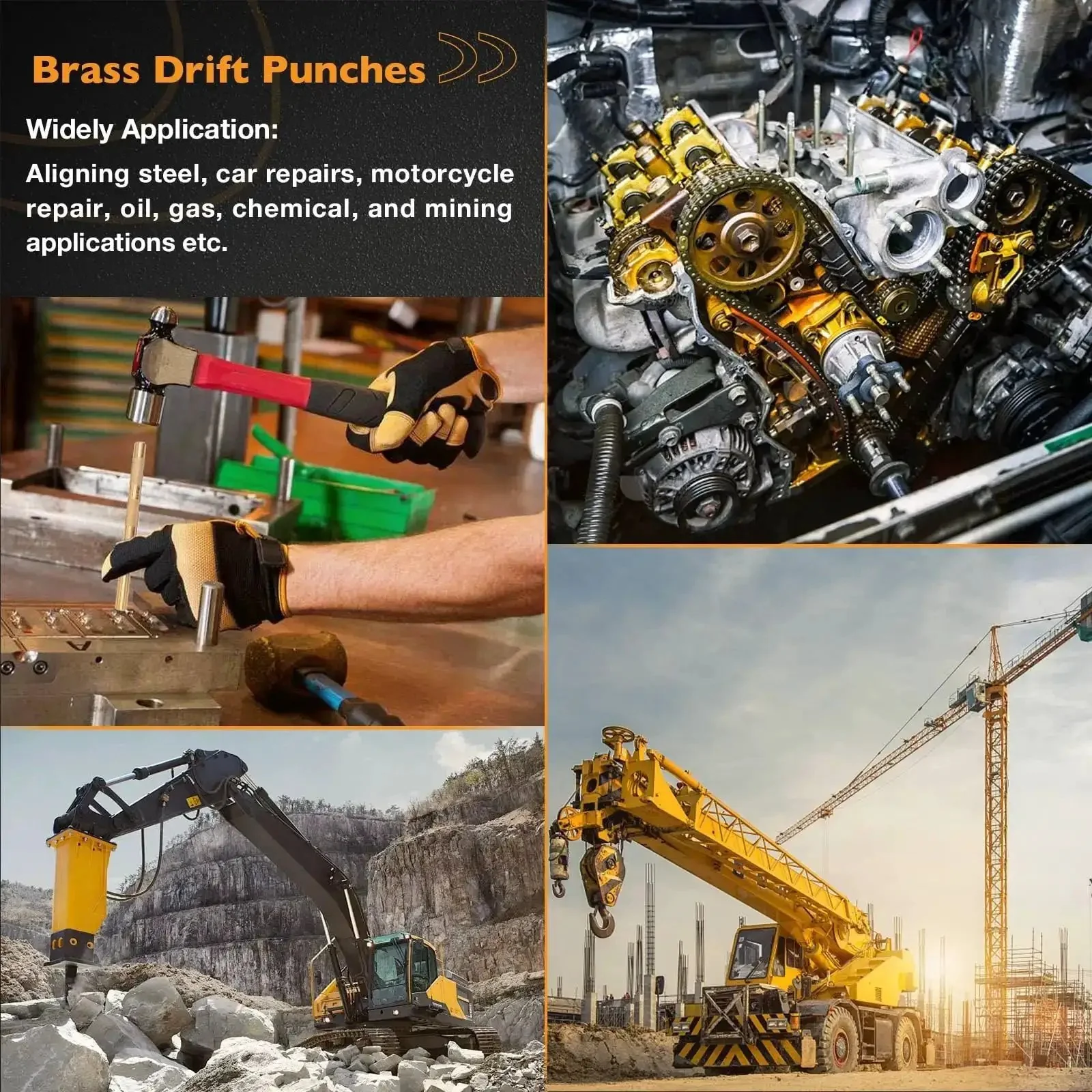 Drift Punch Set 3-Piece for Pin Removal and Alignment Includes Three Quarter Inch 19mm by Eight Inch, One Half Inch 13mm by Seven Inch, and Three Eighths Inch 10mm by Six Inch Brass Punches Non Marring Auto and Motorcycle Repair Tools - Image 7