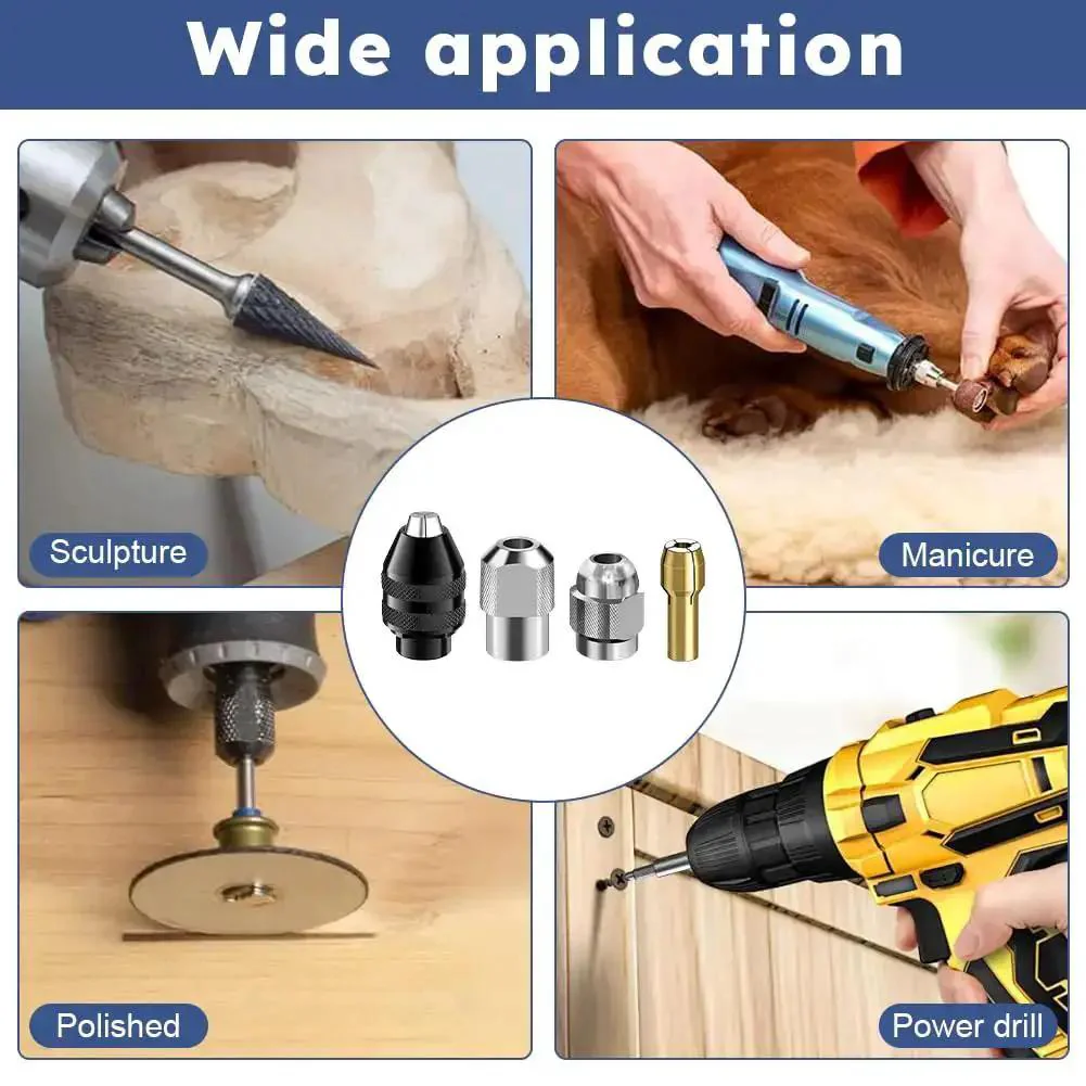 Drill Chuck Collet Set For Dremel Tools, 28 Piece Kit With 2 British 3 Jaw 4486 Chucks, 1/32 To 1/8 Inch Collets In 10 Sizes, 20 Brass Collets, Quick Change Adapter, Wrenches, And Handy Nuts For Pro Grade DIY Projects - Image 2