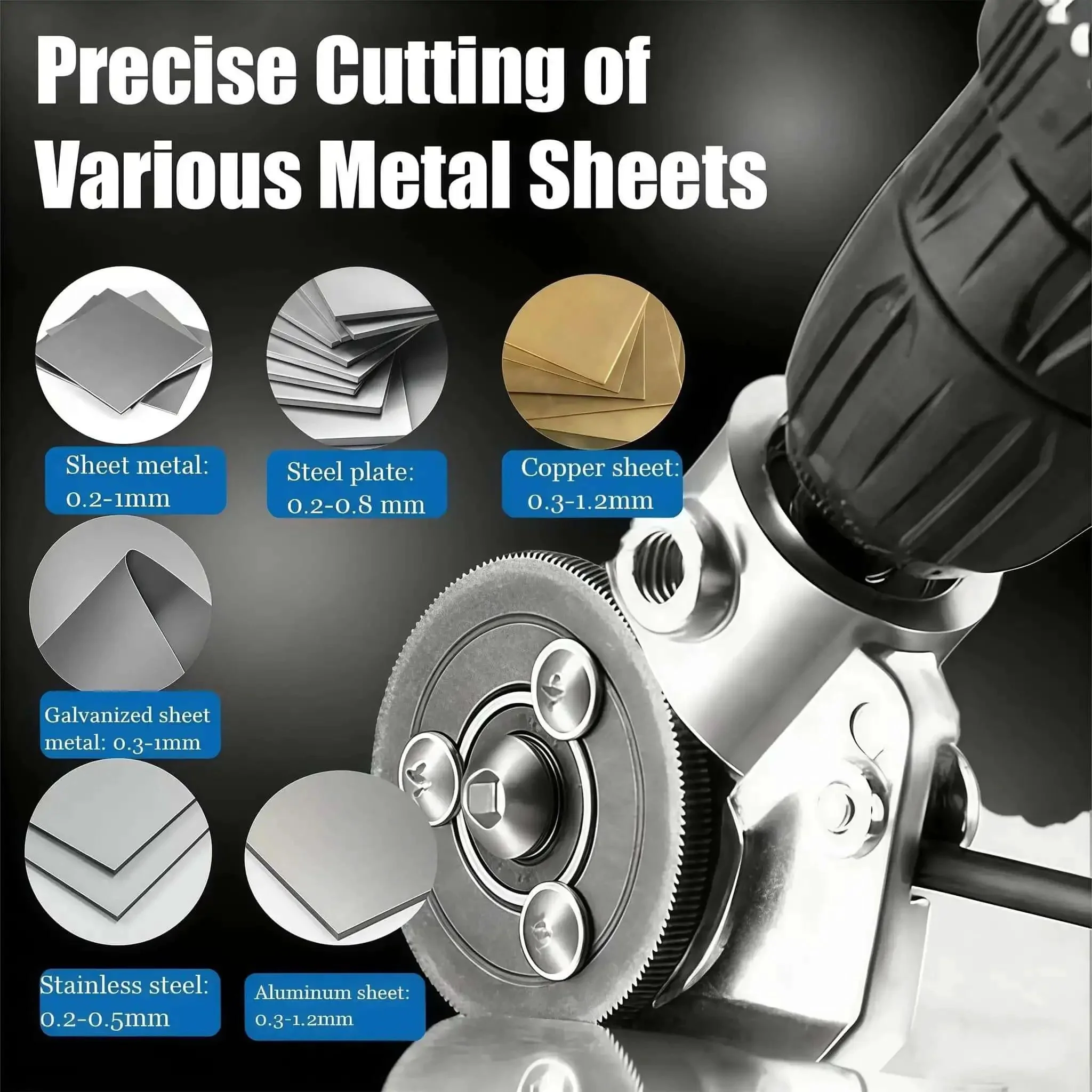 Drill Nibbler Sheet Metal Cutting Tool Attachment With Adapter For Cutting Iron, Steel, Copper, Aluminum And White Sheet Metal Turn Your Drill Into A Pro Level Metal Cutter For Burr Free, Smooth Cuts - Image 5