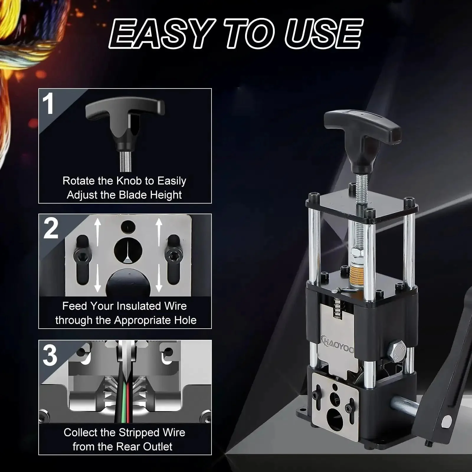 Drill Powered And Manual Two In One Wire Stripping Tool For 0.06 To 1 Inch Wires, A Versatile DIY Cable Stripper For Copper And Scrap Wires, Easy Crank And Adjustable Blade For A Wide Range Of Cable Sizes - Image 4
