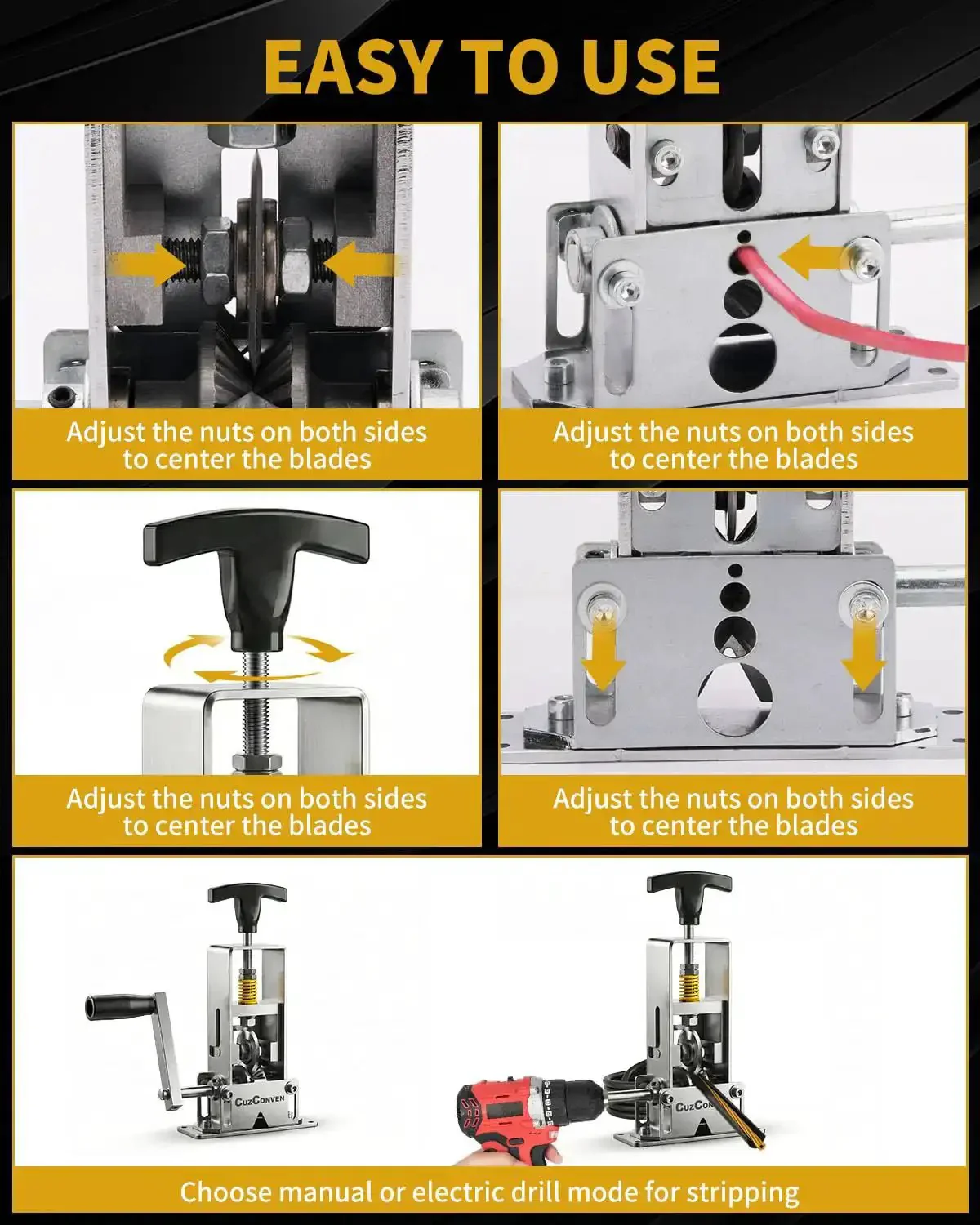 Drill Powered Wire Stripper Machine For 0.03 To 1 Inch Wires Portable Steel Frame Stripping Tool For Scrap Copper Cable Recycling Adjustable Carbide Blades Hand Crank Optional Heavy Duty And Easy To Use - Image 3