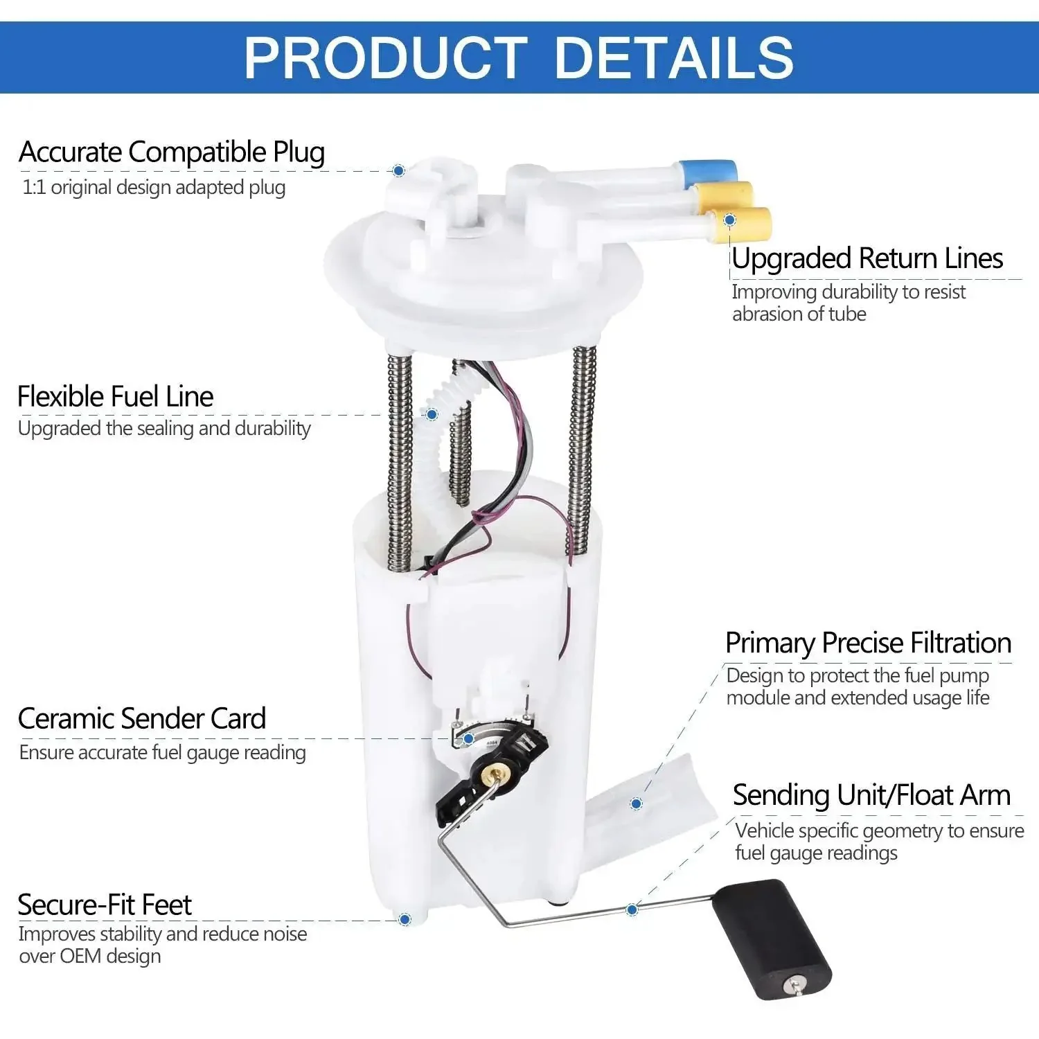 Drop-In Fuel Pump Assembly Replacement E3542M Fits 2000-2005 Buick Century 3.1L, 2000-2004 Buick Regal 3.8L, 2000-2005 Chevy Impala 3.8L and 3.4L, 2000-2005 Chevy Monte Carlo 3.8L and 3.4L, 2001-2003 Pontiac Grand Prix 3.8L and 3.1L OE Cross Reference - Image 7