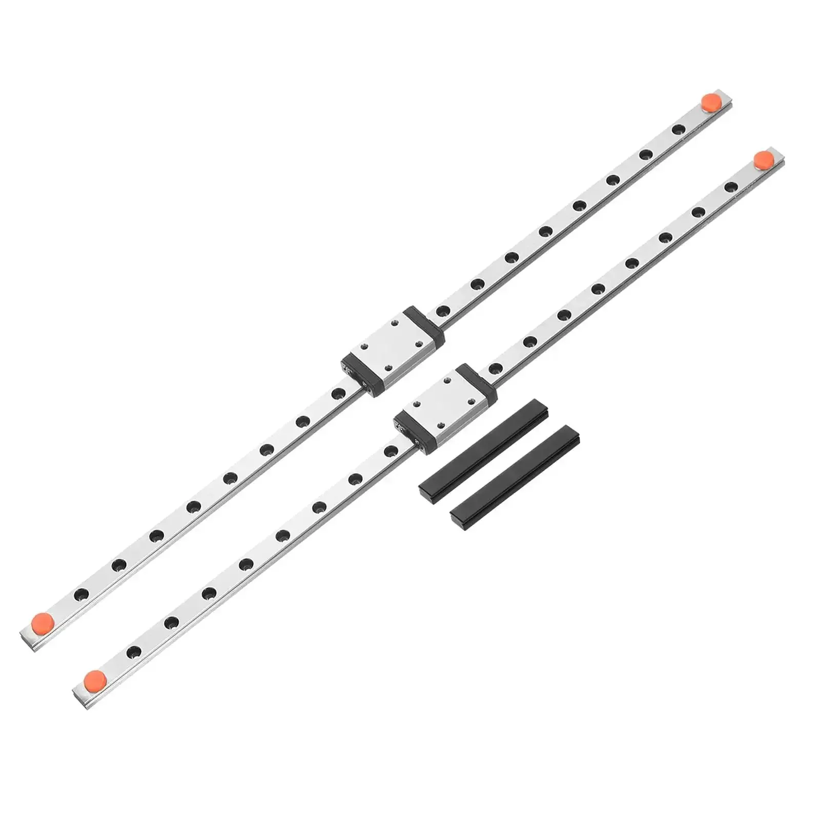 Drop In Linear Guide Kit With 2x 300mm MGN7 Rails, 2x MGN7H Carriage Blocks, And 2x Plastic Mini MGN12 Guides For DIY 3D Printers And CNC Machines Bearing Steel And Silver Finish