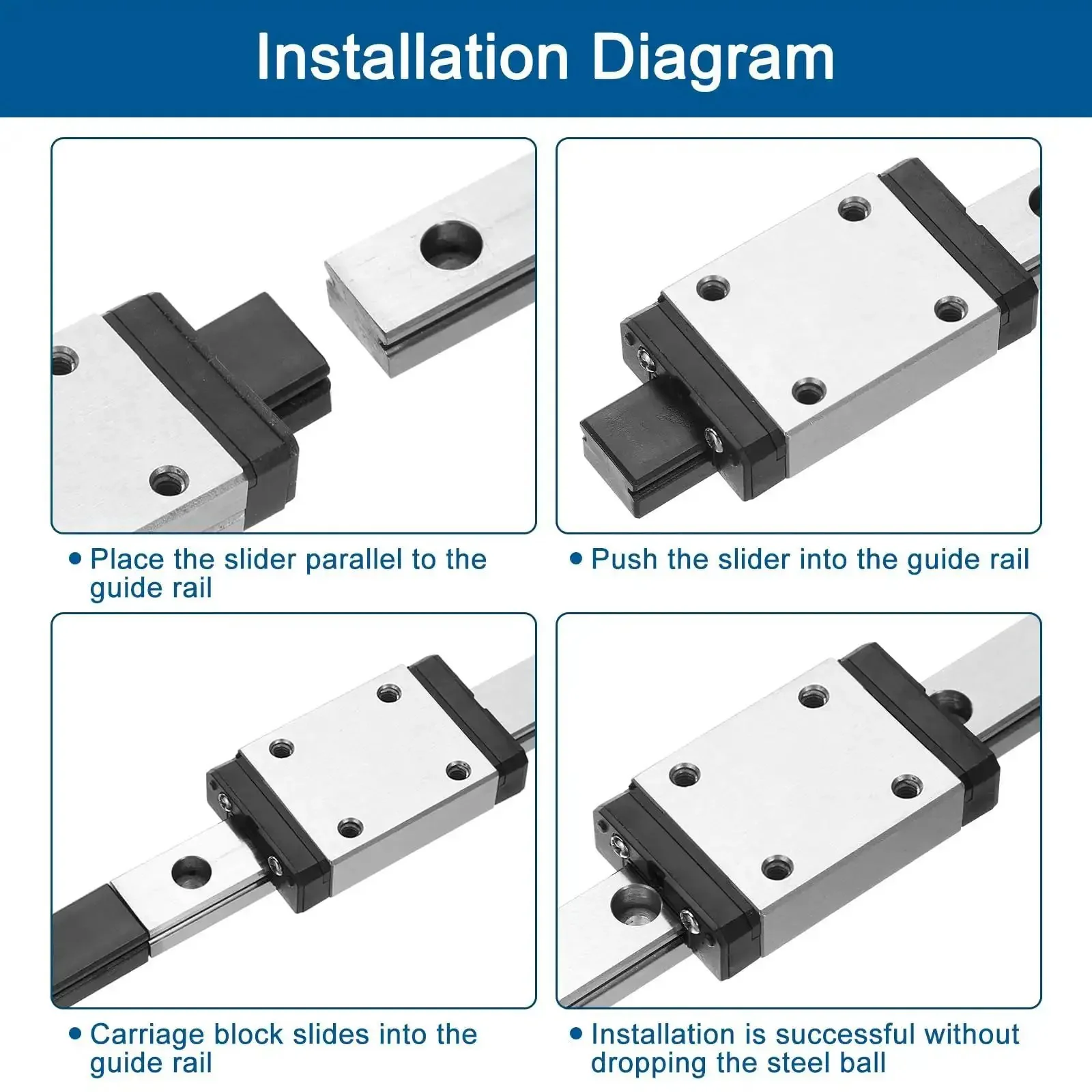 Drop In Linear Guide Kit With 2x 300mm MGN7 Rails, 2x MGN7H Carriage Blocks, And 2x Plastic Mini MGN12 Guides For DIY 3D Printers And CNC Machines Bearing Steel And Silver Finish - Image 4