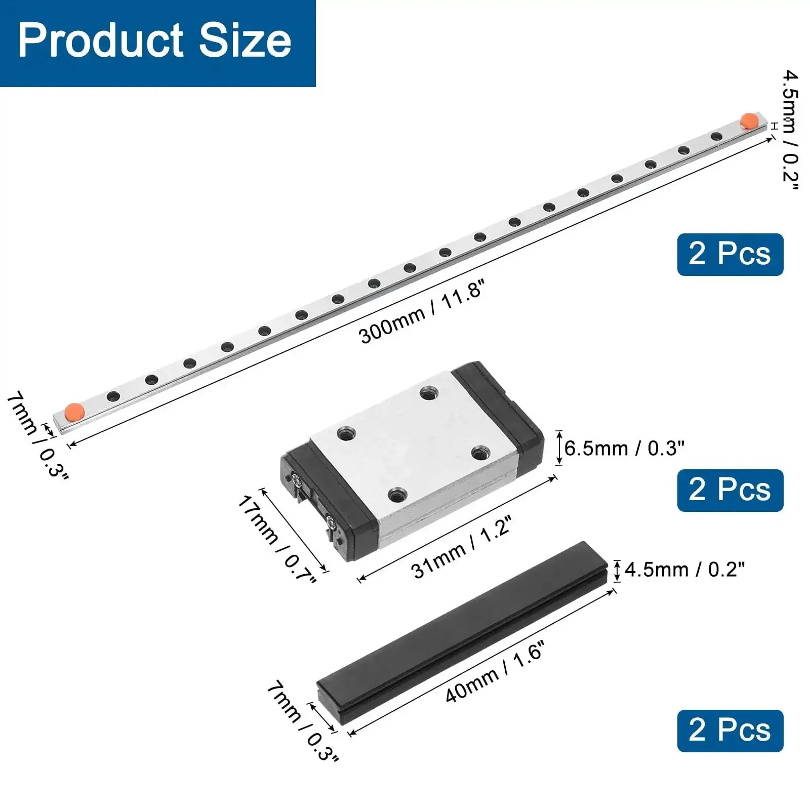 Drop In Linear Guide Kit With 2x 300mm MGN7 Rails, 2x MGN7H Carriage Blocks, And 2x Plastic Mini MGN12 Guides For DIY 3D Printers And CNC Machines Bearing Steel And Silver Finish - Image 7