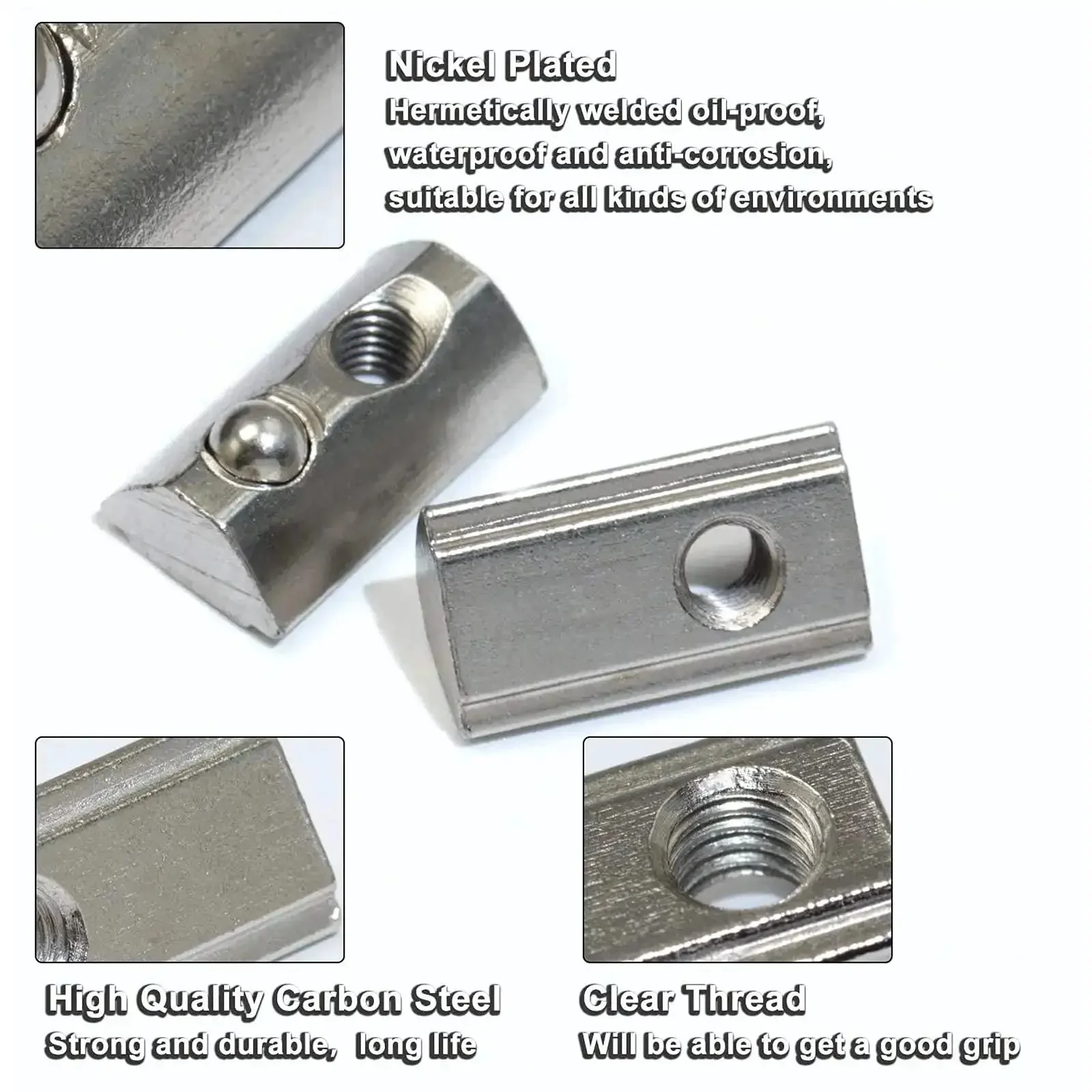 Drop In T Nut Set For Aluminum Extrusion 20 Pcs M6 Thread Spring Nuts With Hammer Head Fasteners 6mm Slot 20 Series 3D Printer Ready Nickel Plated Carbon Steel High Strength Rust Resistant Long Lasting - Image 5