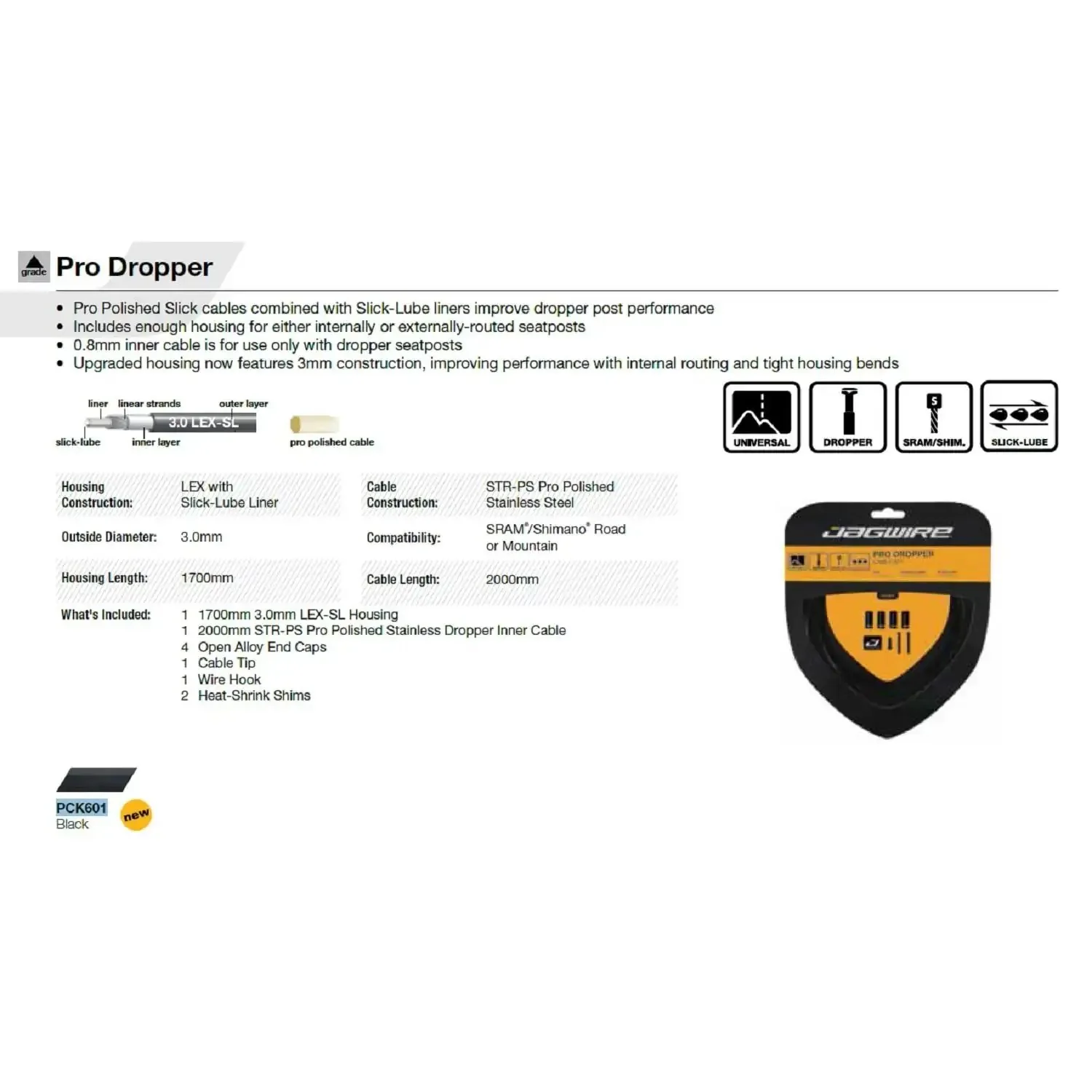Dropper Cable Kit For MTB Riders With Pro 0.8mm Polished Inner Cable And 3.0mm Lex SL Housing Easy Internal Routing Smooth Remote Lever Interaction And Effortless Cable Movement For Precise Dropper Post Performance - Image 2