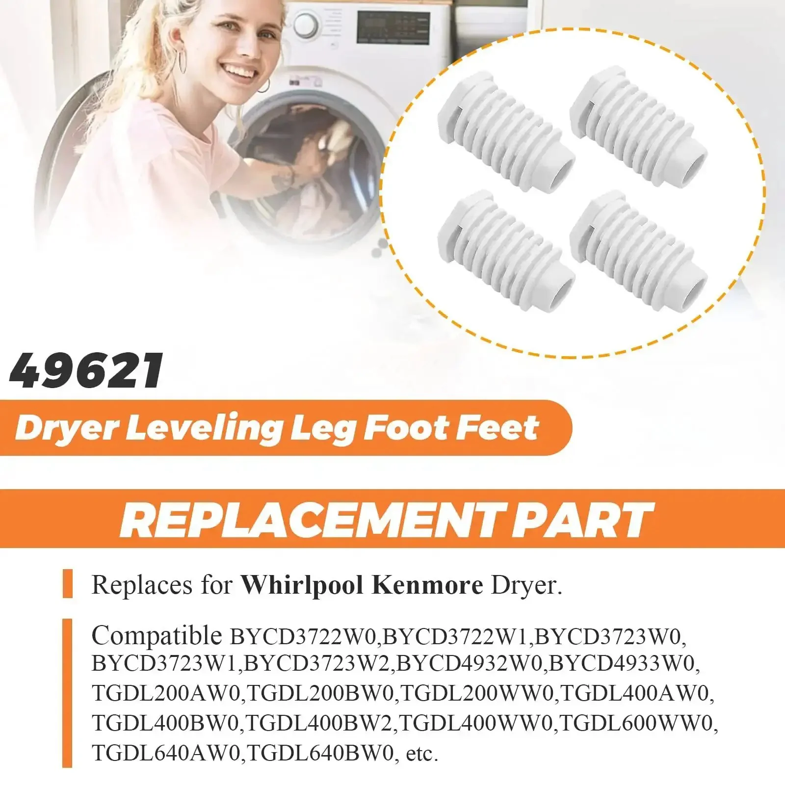 Dryer Leveling Feet Set 49621 AP4295805 Replacement For Whirlpool And Kenmore Dryers, 1.8 Inch Threaded Plastic Feet, Pack Of 4 For Rock Solid Stability And Wobble Free Operation - Image 2