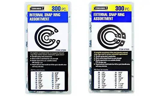 Dual 300 Piece Snap Ring Assortment Kit For Internal And External Retaining Rings 600 Piece Total Pro Grade Set For Auto Shop And Machinery Maintenance Easy Selection And Heavy Duty Steel Build