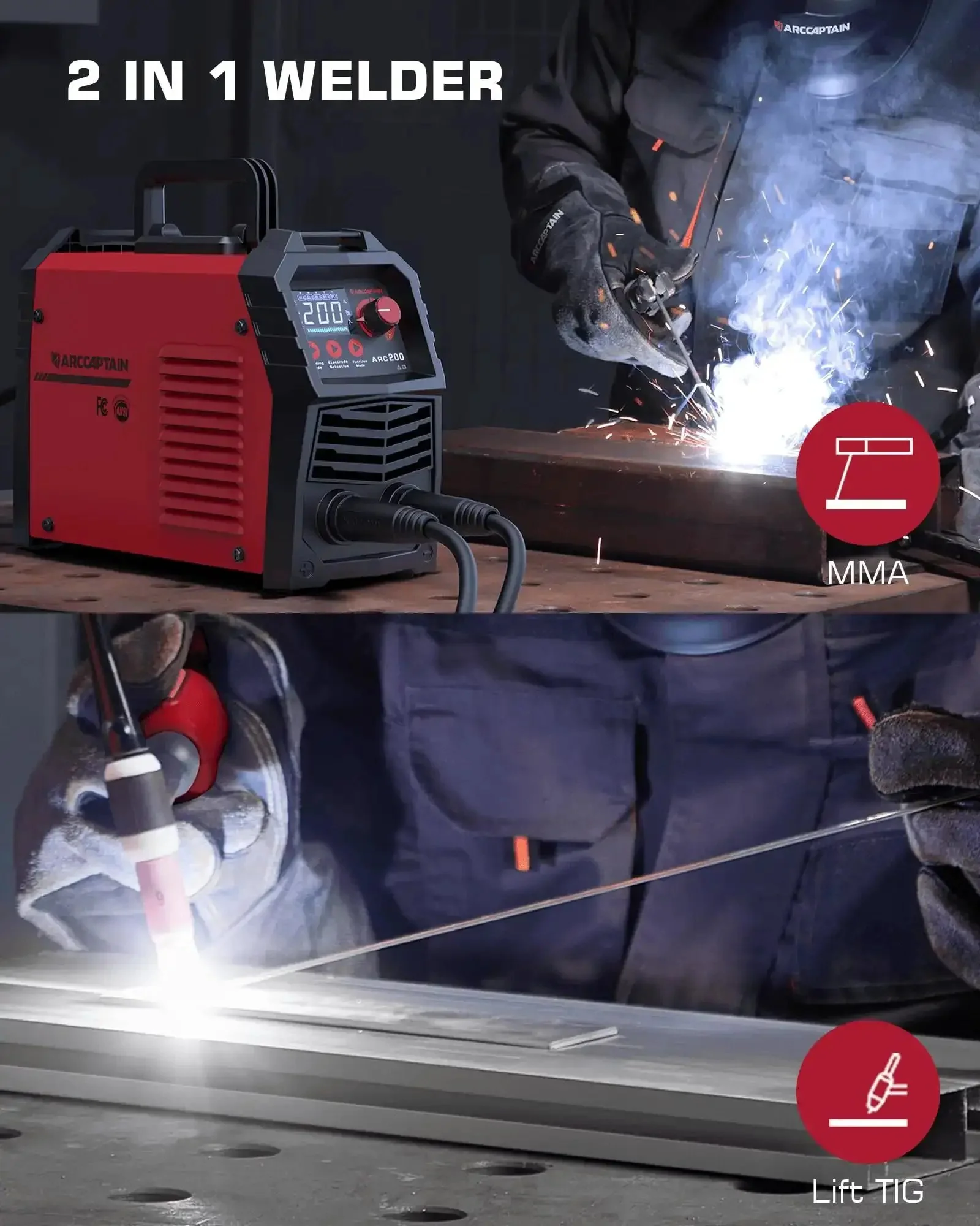 Dual Arc And Lift TIG Welder With Synergic Control, 200A MMA Inverter Welder, 110V And 220V Portable Machine With Hot Start, Arc Force And Anti Stick, Large LED Display For Easy Setup, Built For Outdoor, Garage, And Farm - Image 6