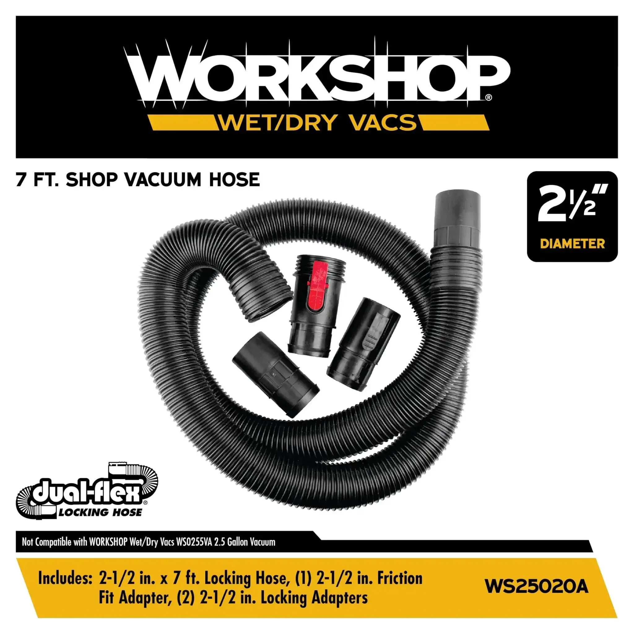 Dual Flex 2.5 Inch By 7 Foot Locking Shop Vac Hose Replacement For Wet Dry Vacuums With 180 Degree Flex At Both Ends Reaches Tight Corners Durable Vacuum Cleaner Attachment With Locking Tab - Image 9