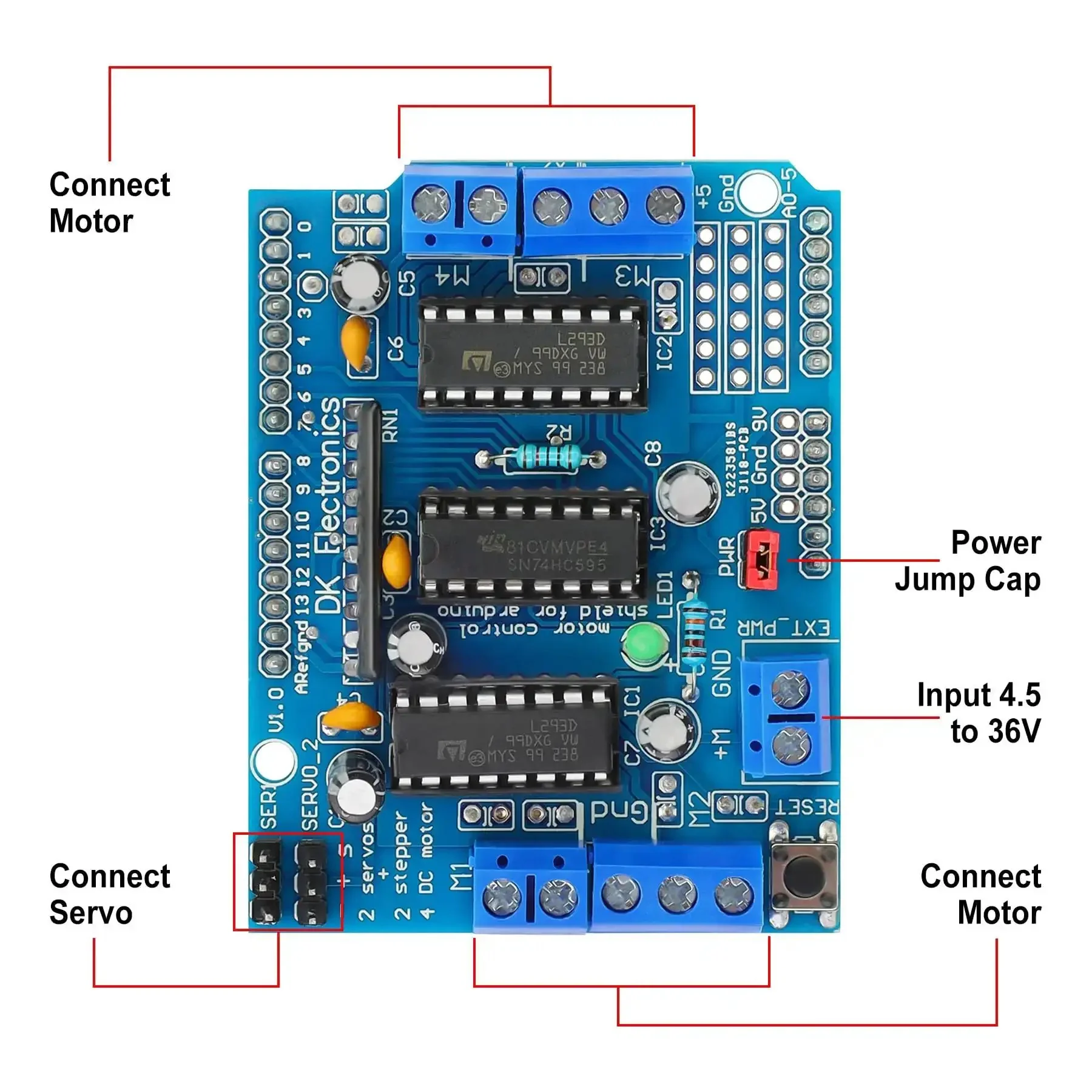 Dual H Bridge Motor Driver Shield For Arduino And Raspberry Pi Four Channel Module Supports 10V Motors Up To 0.6A Per Channel Ideal For DIY Robotics And Easy Arduino Uno Mega Raspberry Pi Projects - Image 5