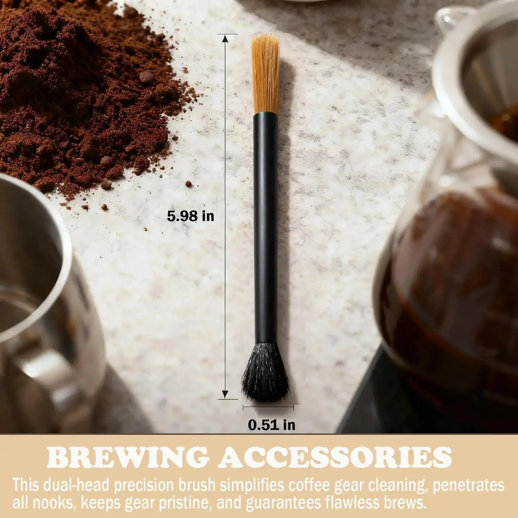 Dual Head Coffee Grinder And Espresso Machine Cleaning Brush With Stiff Bristles For Deep Ground Residue And Grinder Gunk And Soft Bristles For Gentle Dusting On Surfaces, Barista Style Kitchen Cleaner For Home, Cafe, And Bar Equipment - Image 6
