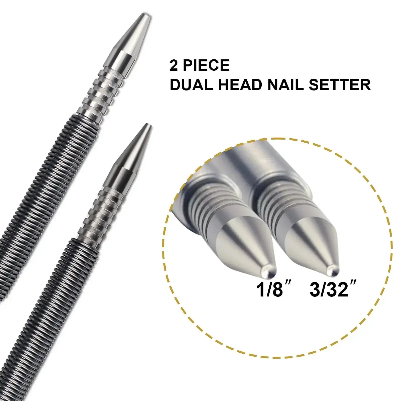 Dual Head Nail Setter Set With Spring Loaded, Hammerless Design, 3/32 Inch And 1/8 Inch Tips, 3500 PSI Striking Force Counter Punch, 2 Piece Professional Nail Tool Kit For Framing And Finishing - Image 6