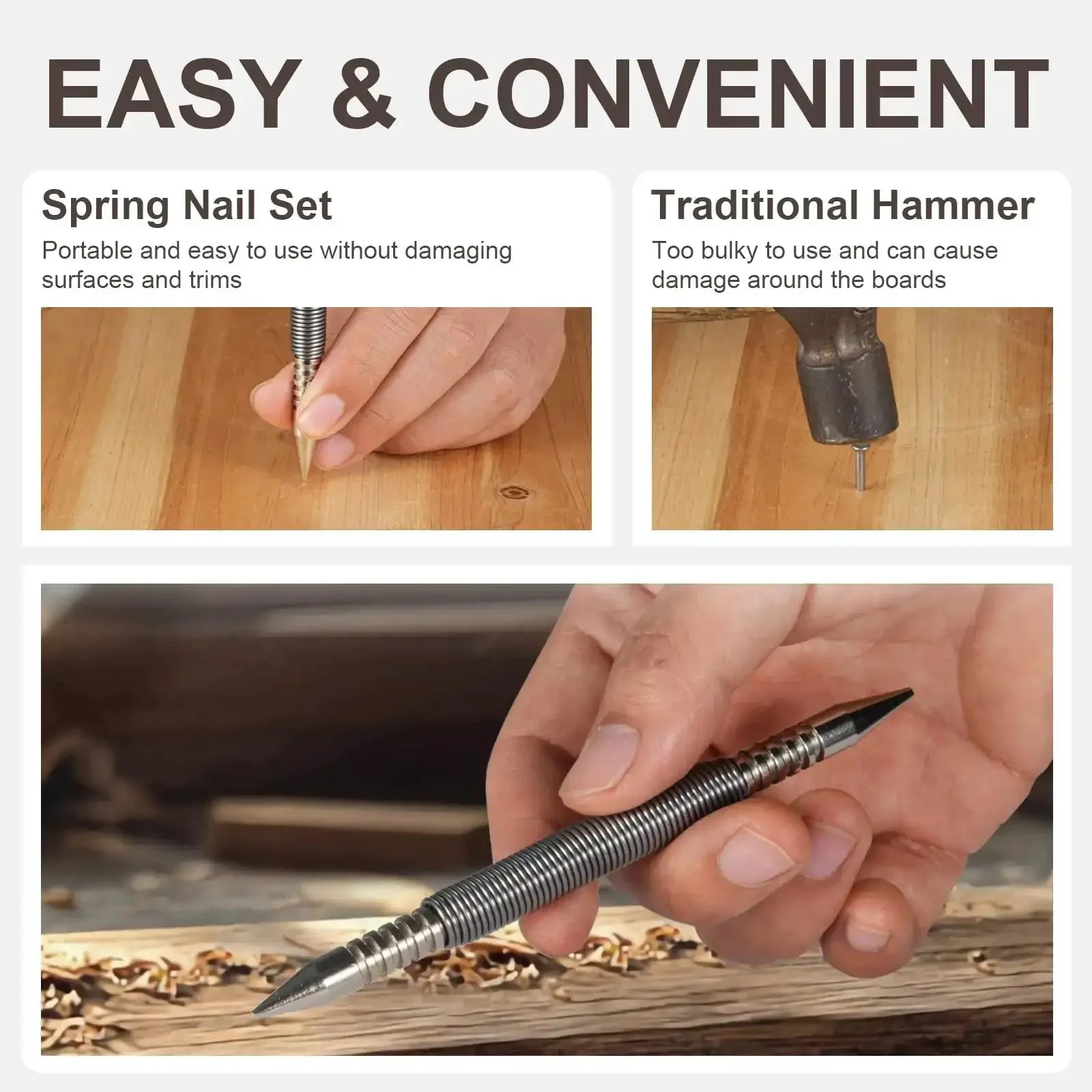 Dual Head Nail Setter With Spring Loaded One Thirty Second Inch And One Sixteenth Inch Sizes Hammerless Nail Punch Tool For Metal Or Wood 3500 PSI Counter Punch For Precise Nail Setting - Image 3