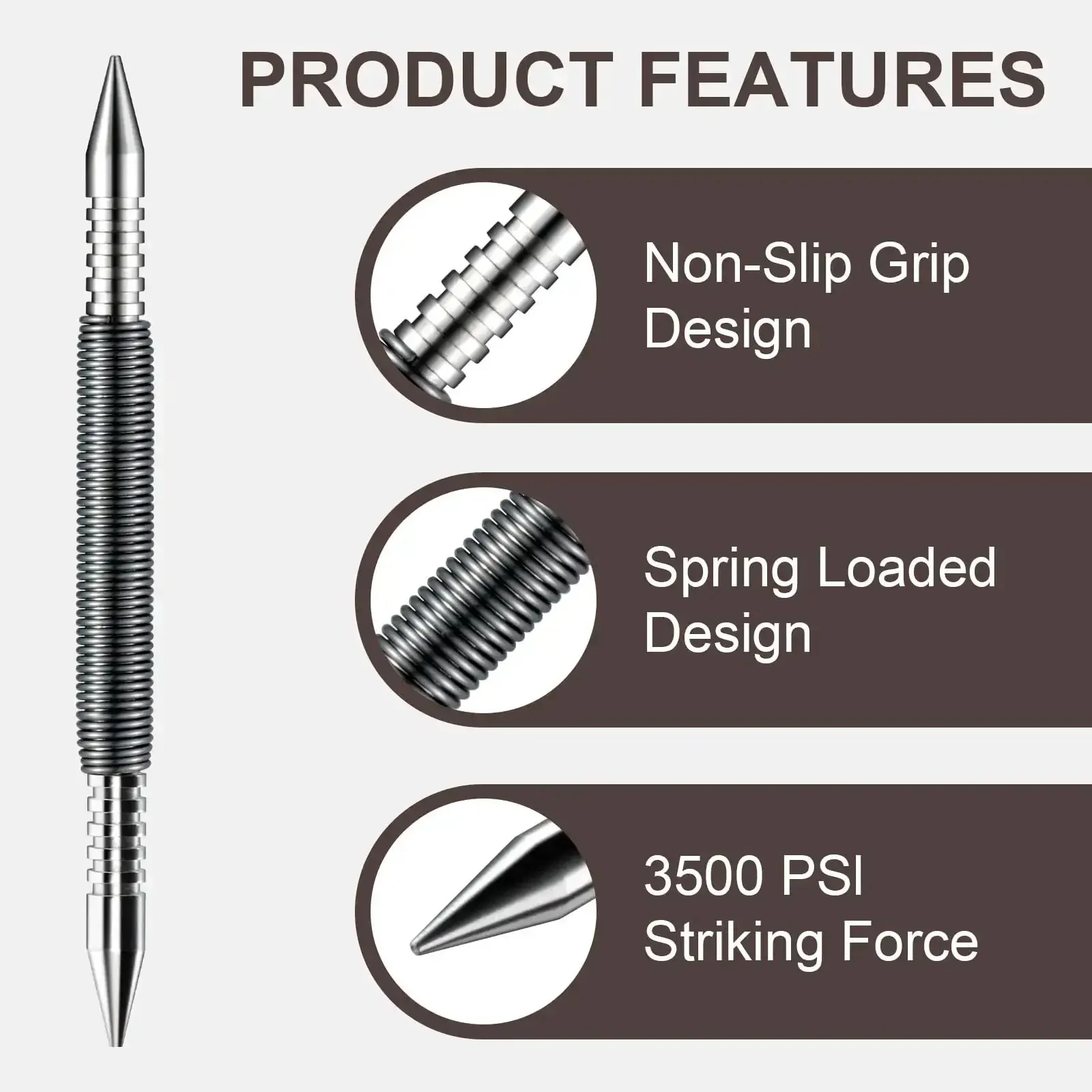 Dual Head Nail Setter With Spring Loaded One Thirty Second Inch And One Sixteenth Inch Sizes Hammerless Nail Punch Tool For Metal Or Wood 3500 PSI Counter Punch For Precise Nail Setting - Image 6